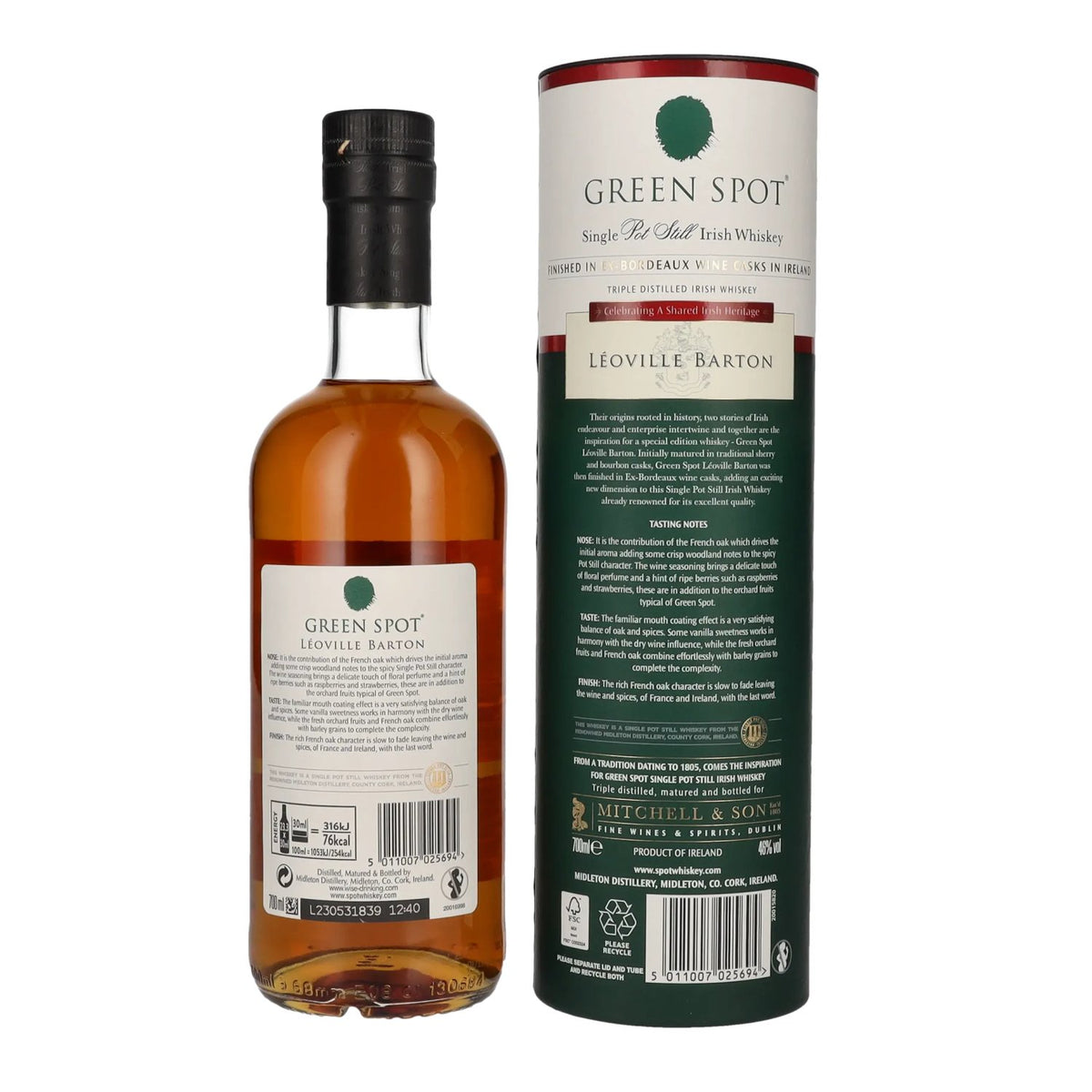 Green Spot LÉOVILLE BARTON Single Pot Still Irish Whiskey 46% ABV, 0.7l in a gift box