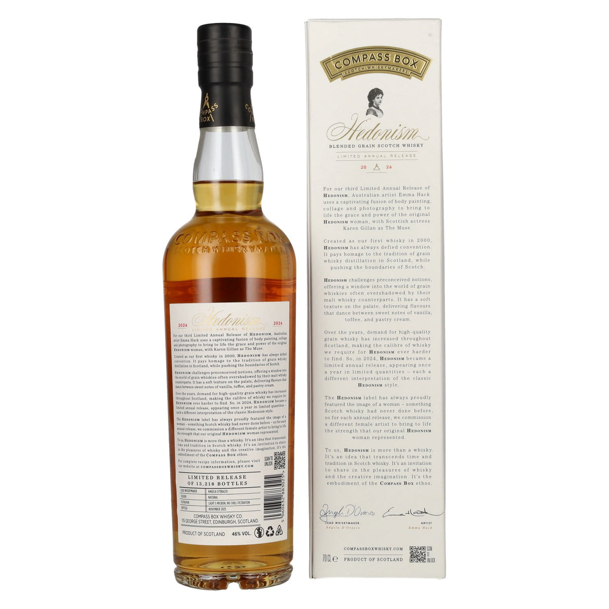 Compass Box HEDONISM Blended Grain Scotch Whisky Limited Annual Release 2026 46% Vol. 0,7l in geschenkverpakking