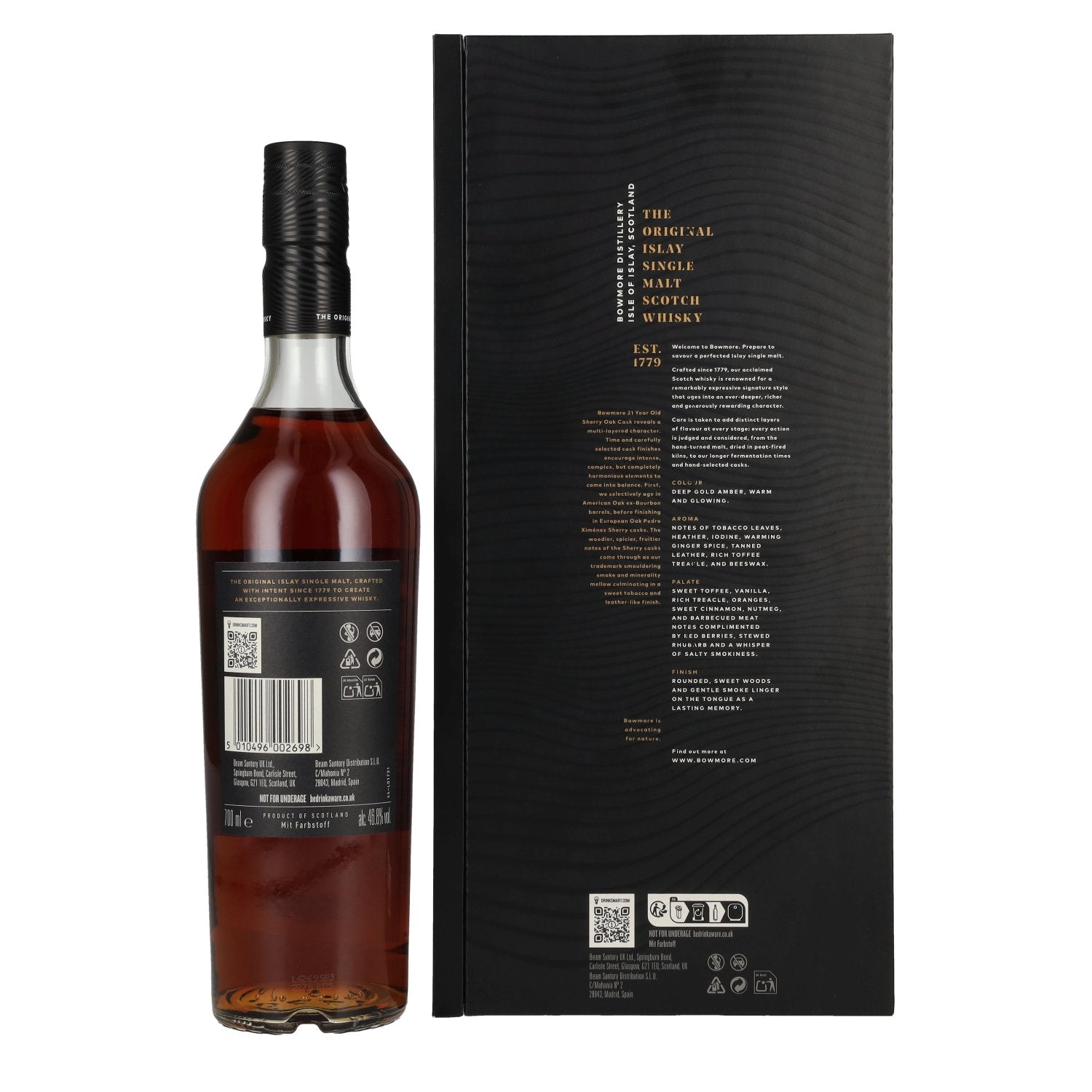 Bowmore 21 Years Old Sherry Oak Cask Islay Single Malt 46,8% Vol. 0,7l in Geschenkbox
