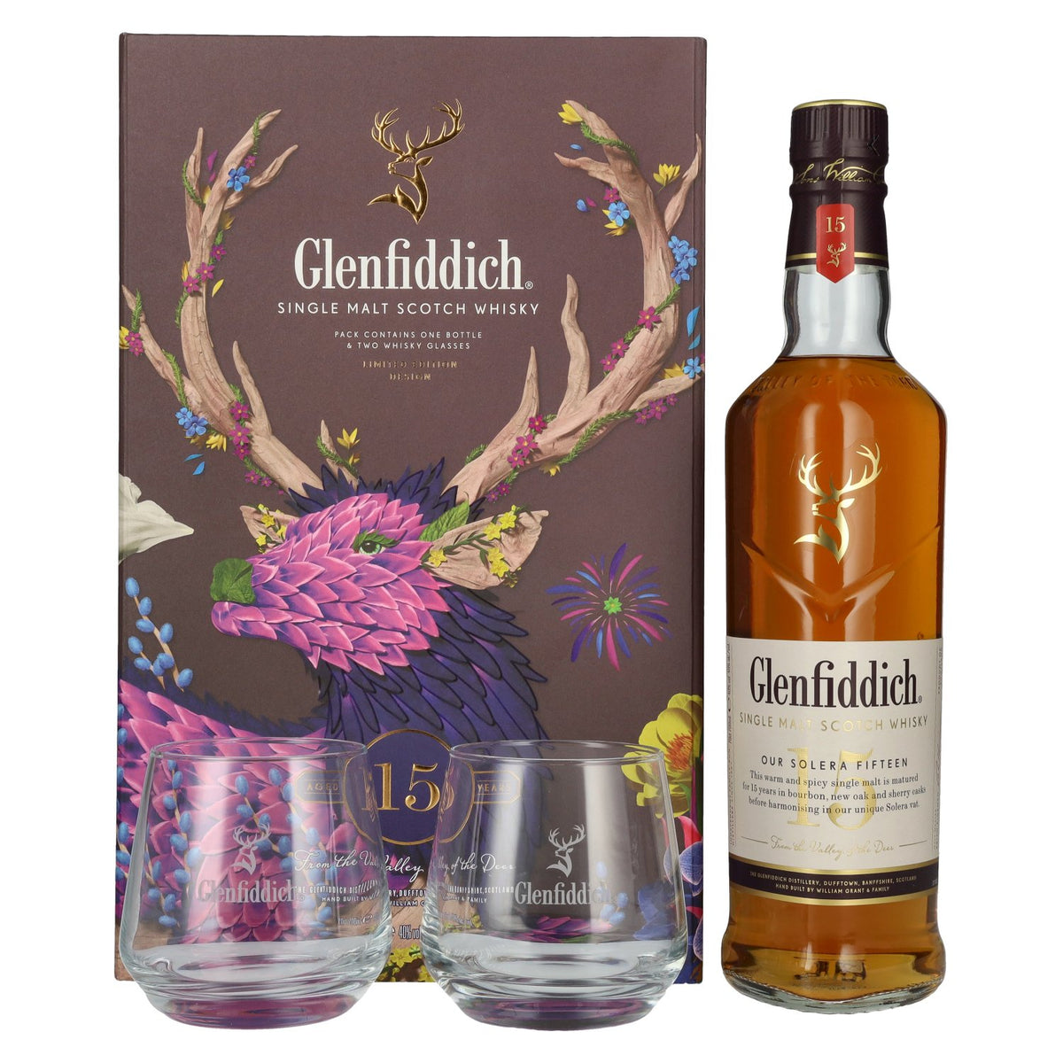 Glenfiddich 15 OUR SOLERA Single Malt Scotch Whisky 40% Vol. 0,7l in gift box with 2 glasses