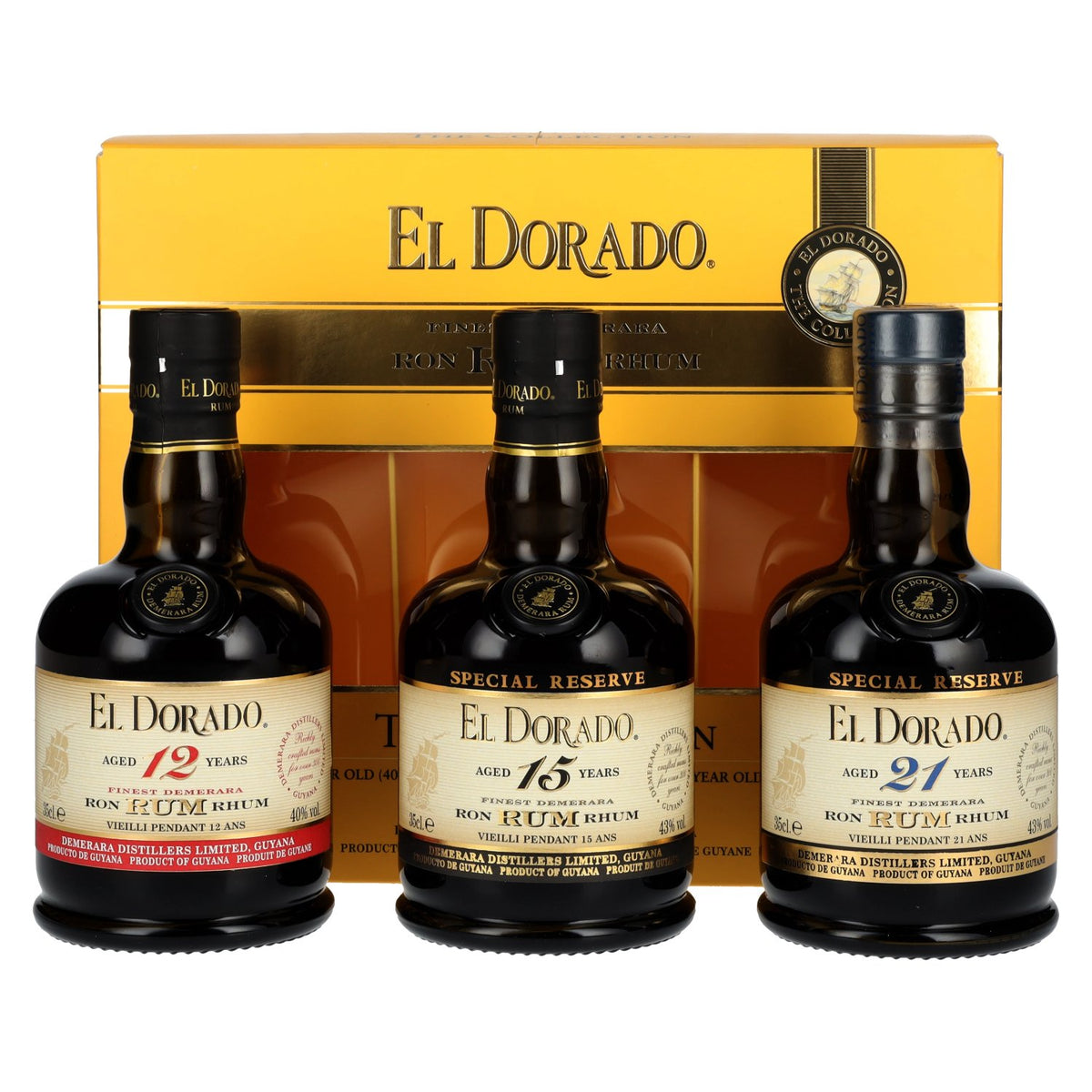 El Dorado The Collection, coffret de 3 bouteilles de 0,35 l à 42 % vol., dans un coffret cadeau