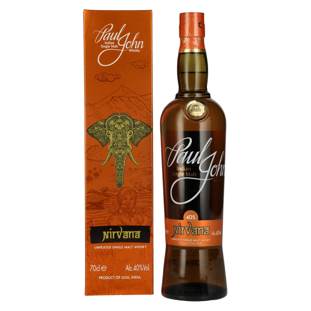 Paul John Whisky single malt indien NIRVANA, 40 % vol., 0,7 l, dans un coffret cadeau