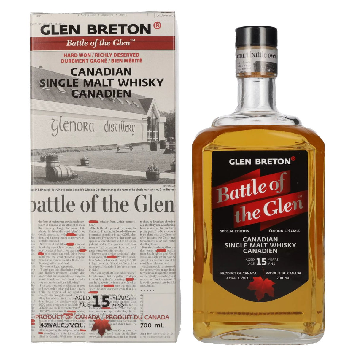 Glen Breton Battle of the Glen 15 Years Old Canadian Single Malt Whisky 43% Vol. 0,7l in Geschenkbox