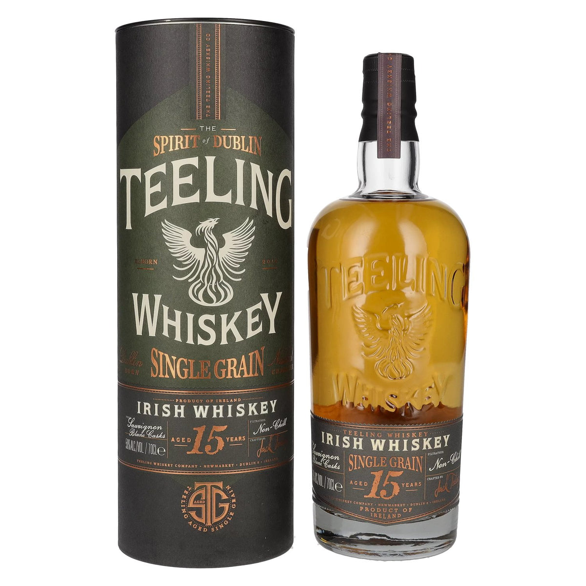 Teeling Whiskey SINGLE GRAIN 15 ans d'âge, vieilli en fûts de sauvignon blanc, 50 % vol., 0,7 l, dans un coffret cadeau