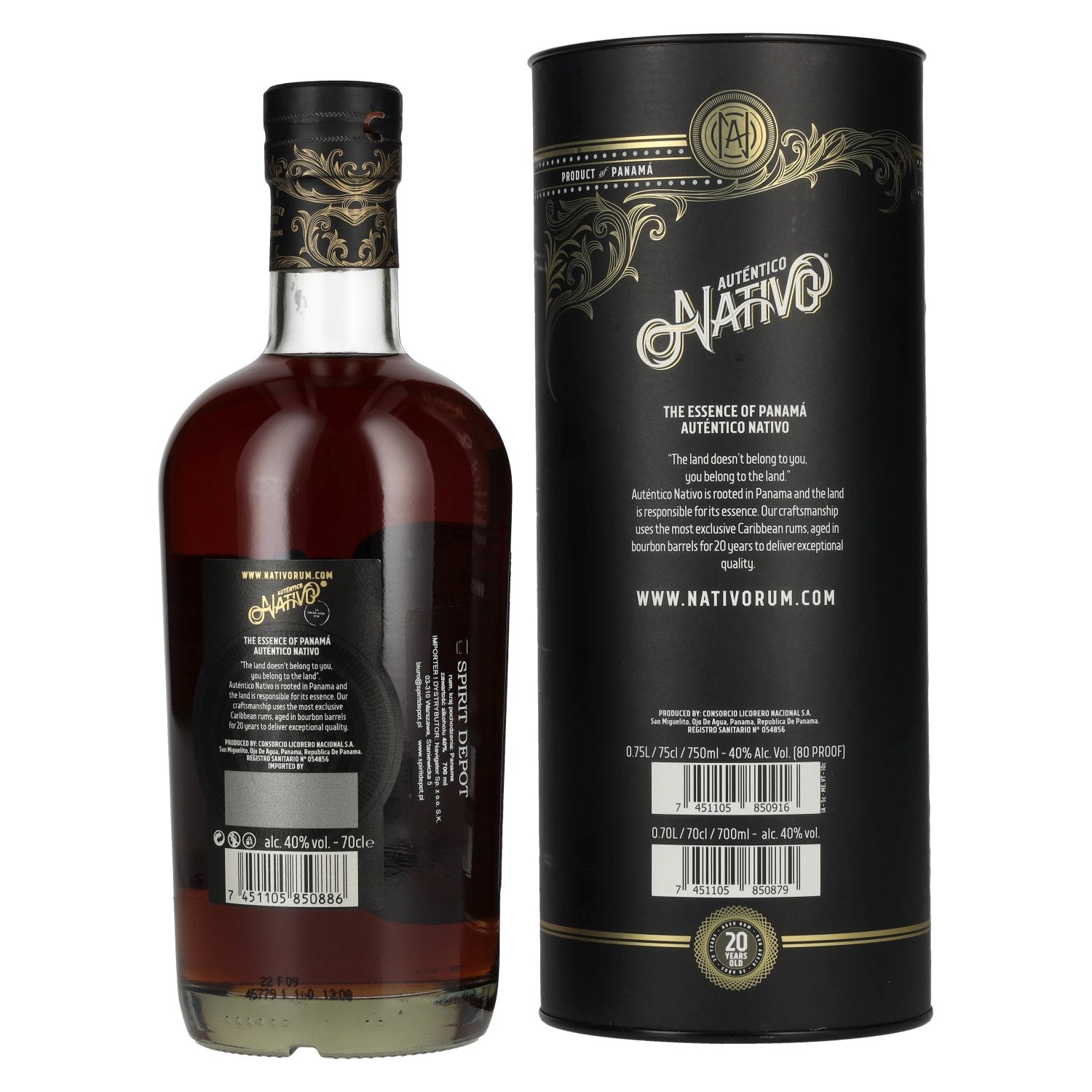 Auténtico Nativo Rum 20 Years Old Special Reserve Rum 40% Vol. 0,7l in gift box