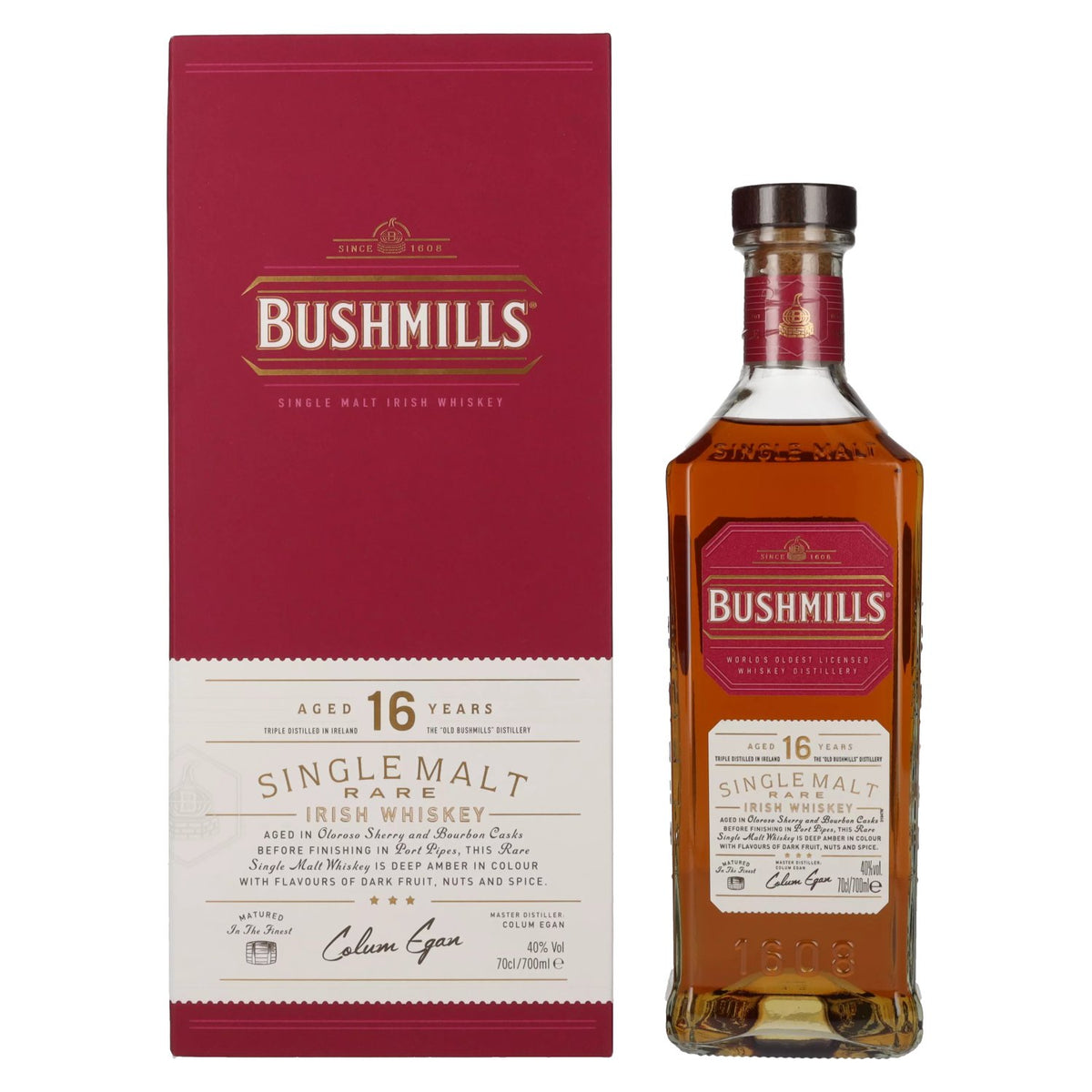 Bushmills 16 Years Old TRIPLE DISTILLED Single Malt Whiskey 40% Vol. 0,7l en boîte cadeau