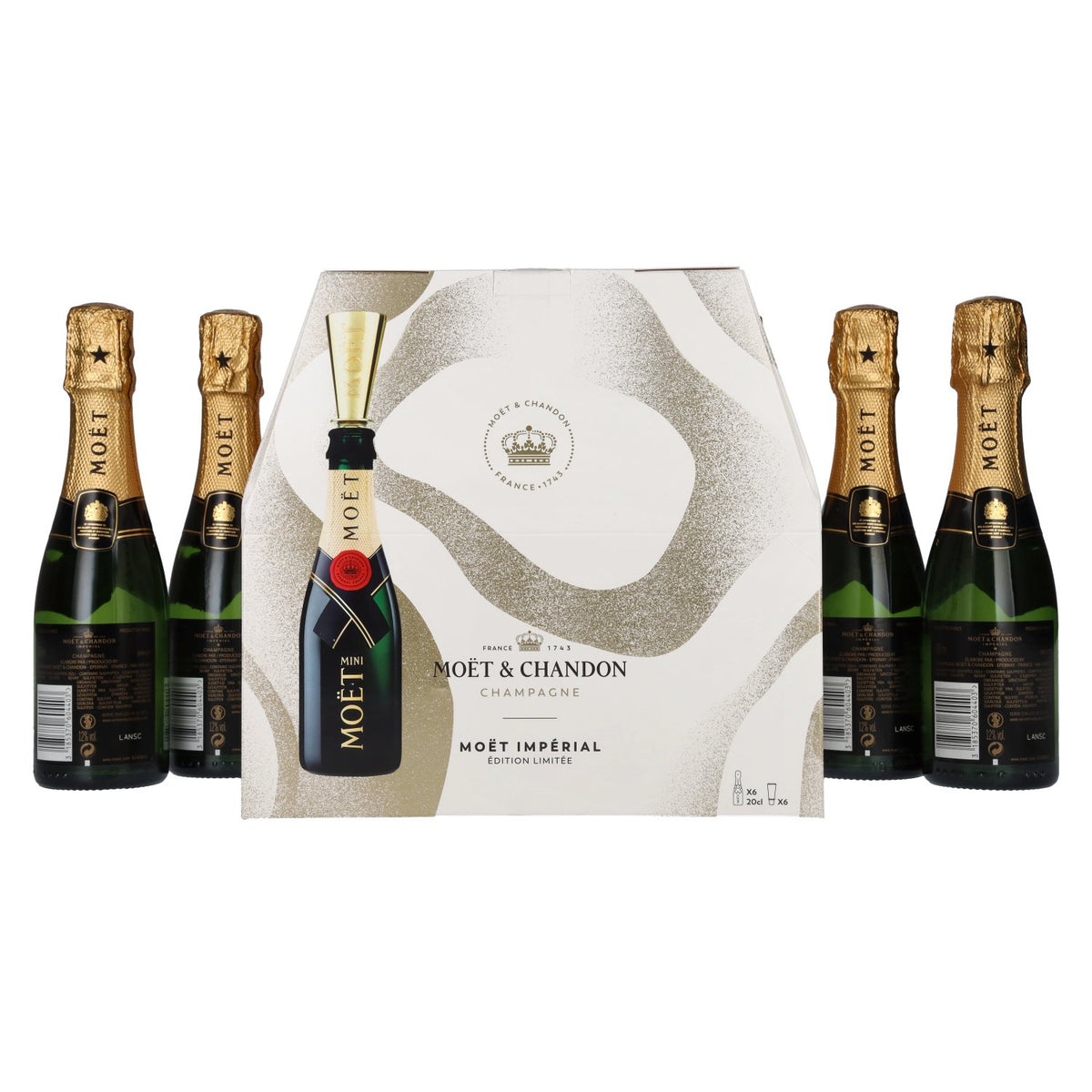 Moët & Chandon Champagne AT HOME PACK 12% Vol. 6x0,2l in Geschenkbox mit Bottle Sippers