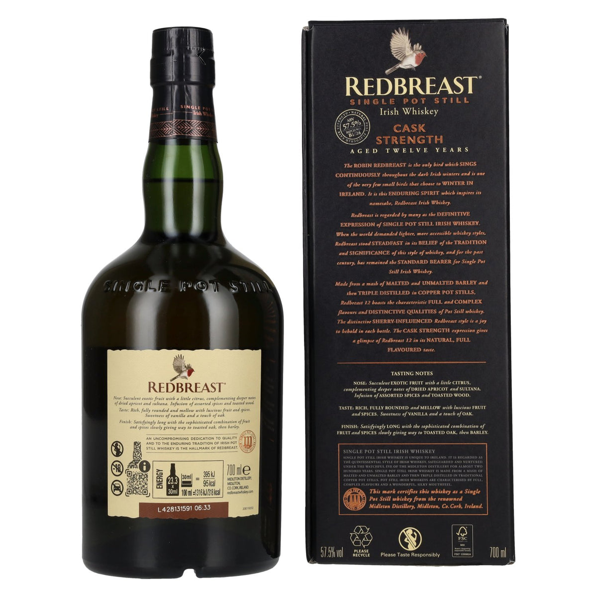 Redbreast 12 ans d'âge, Single Pot Still, CASK STRENGTH 57,5 % vol., 0,7 l, dans un coffret cadeau