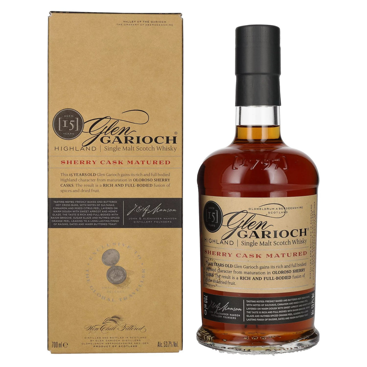 Glen Garioch 15 ans d'âge, vieilli en fûts de sherry, 53,7 % vol., 0,7 l, dans un coffret cadeau
