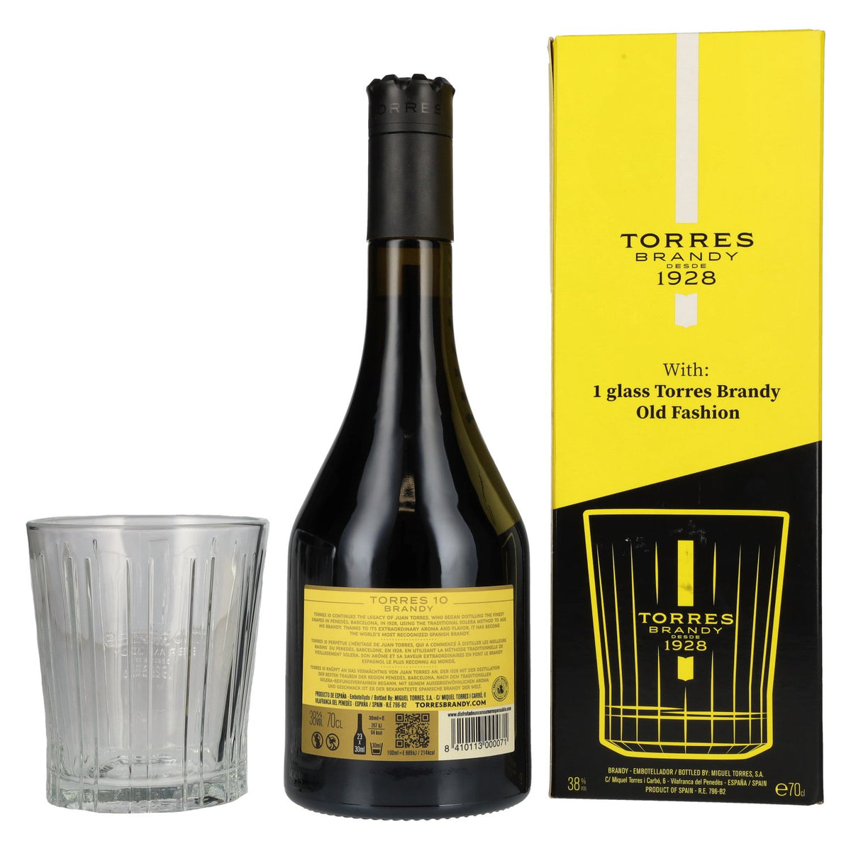 Torres 10 RESERVA Imperial Brandy 38% ABV, 0.7 litres, in a gift box with a glass