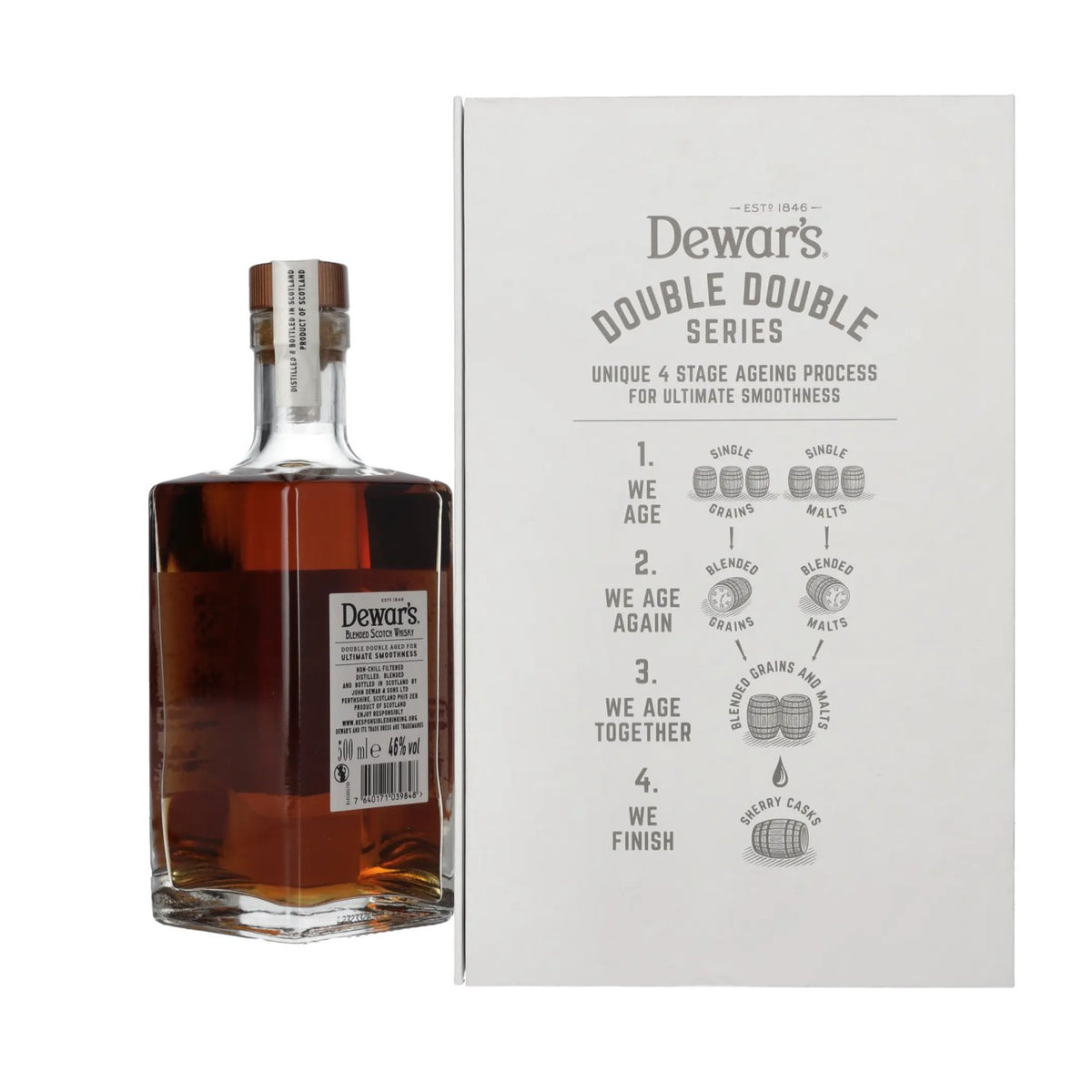 Dewar's 20 Years Old Double Double Aged Blended Scotch Whisky, 46% ABV, 0.5 litres, in a gift box