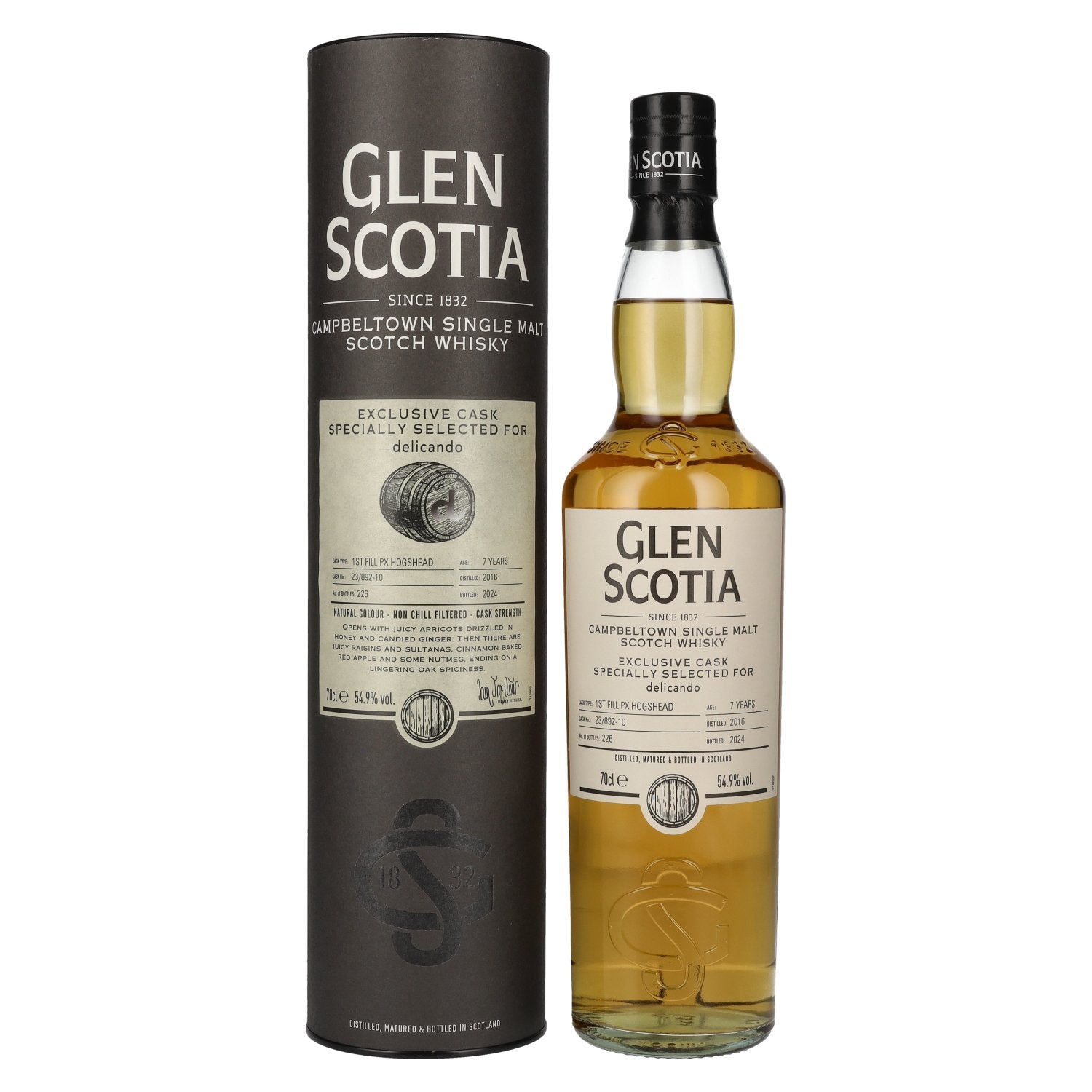 Glen Scotia 7 Years Old 1st Filll PX HOGSHEAD Cask by delicando 2016 54,9% Vol. 0,7l in geschenkverpakking