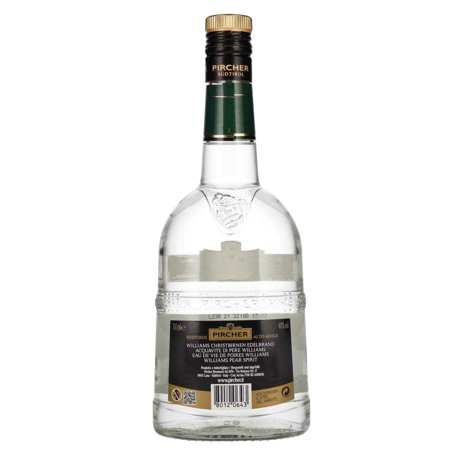 Pircher WILLIAMS Eau-de-vie noble de poire de Noël Williams du Tyrol du Sud 40% vol. 0,7l