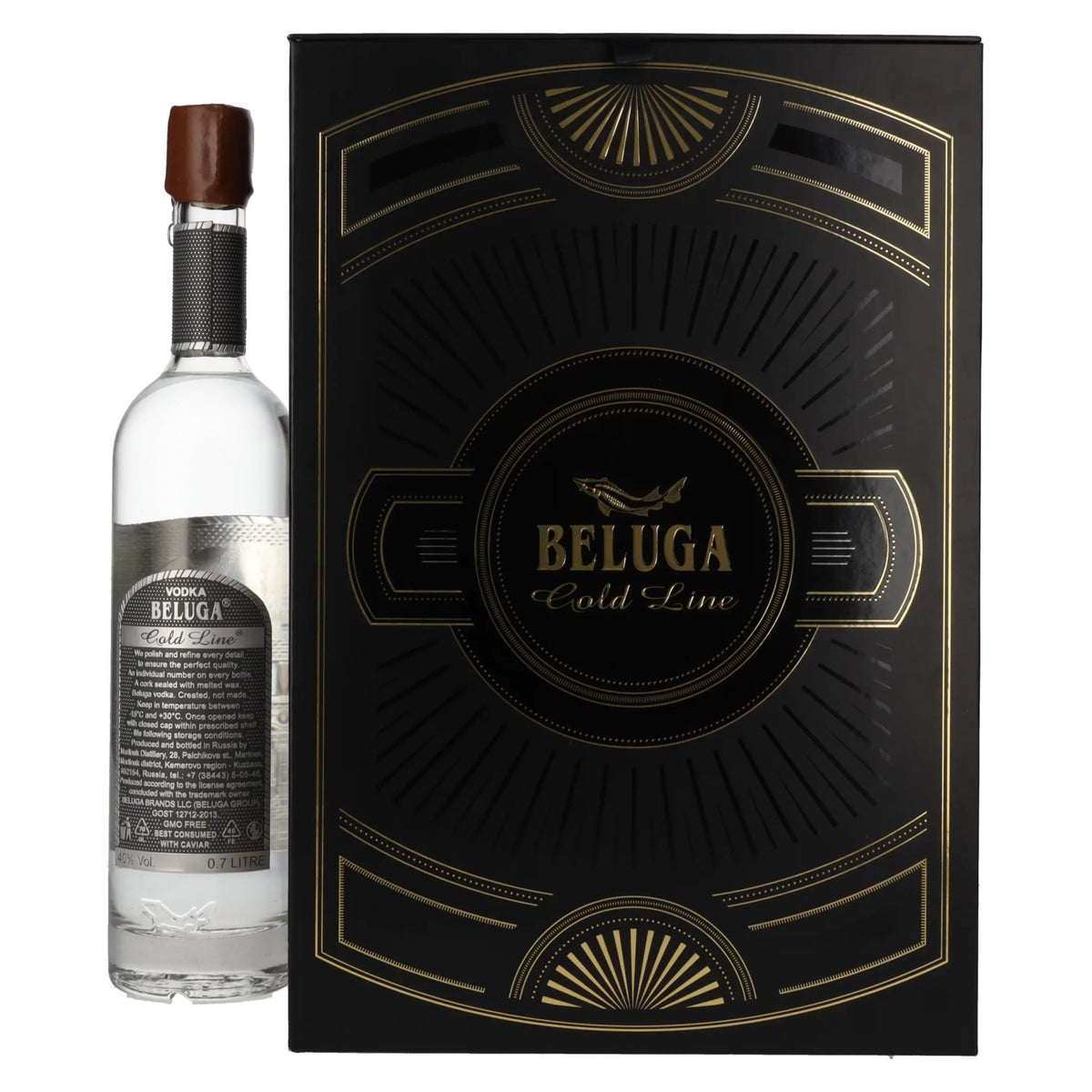 Beluga Gold Line Noble Russian Vodka 40% vol. 0,7l en boîte cadeau avec pinceau et shaker