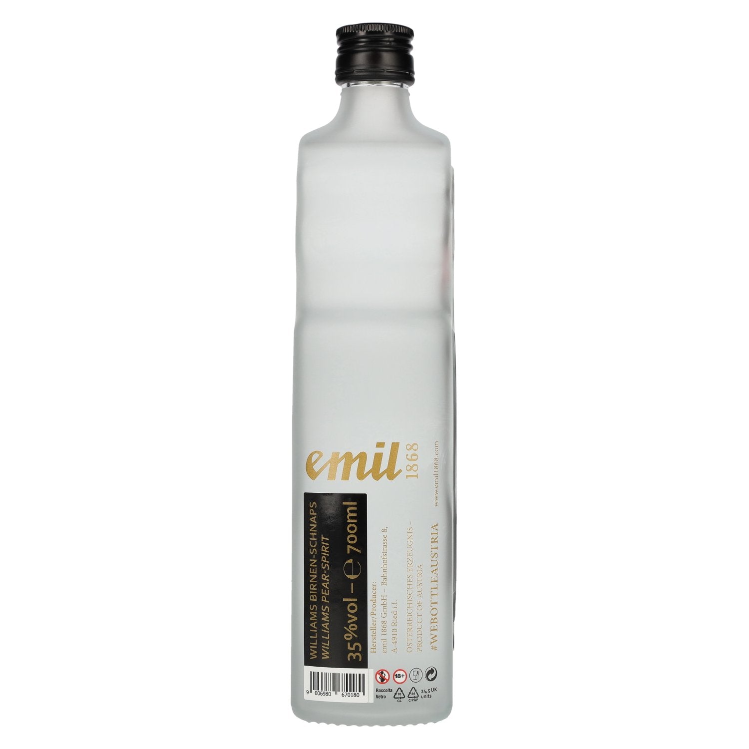 emil 1868 Williams-schnaps 35% vol. 0,7 l in een Oostenrijkse fles