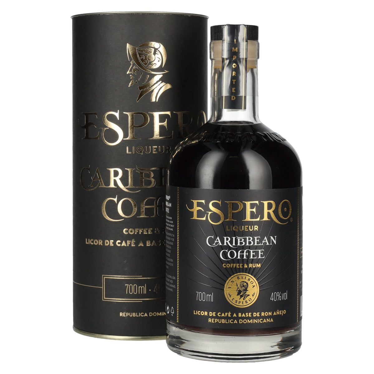 Ron Espero Caribbean Coffee &amp; Rum Liqueur 40% Vol. 0,7l en boîte cadeau