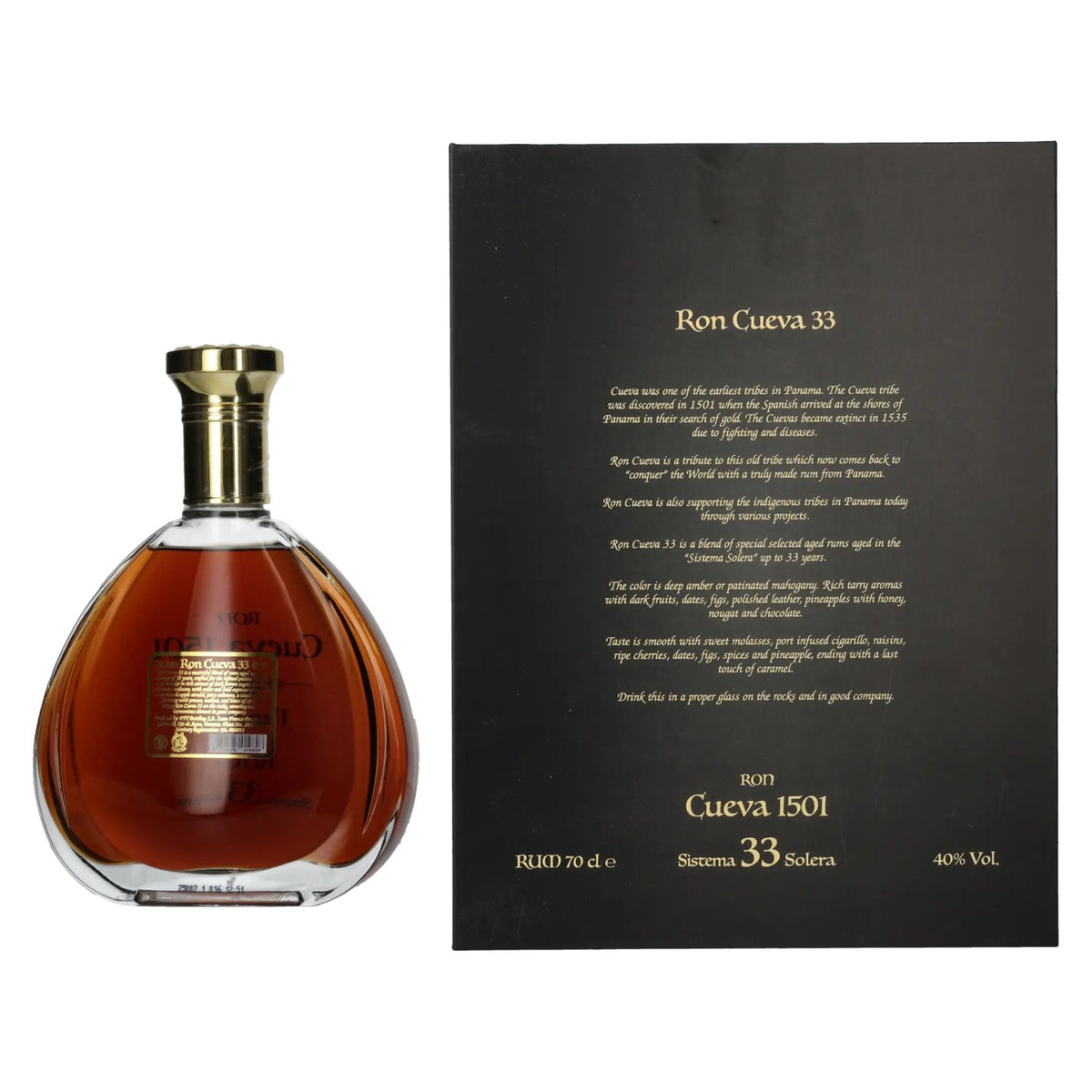 Ron Cueva 1501 Sistema 33 Solera Panama Rum 40% Vol. 0,7l in Geschenkbox