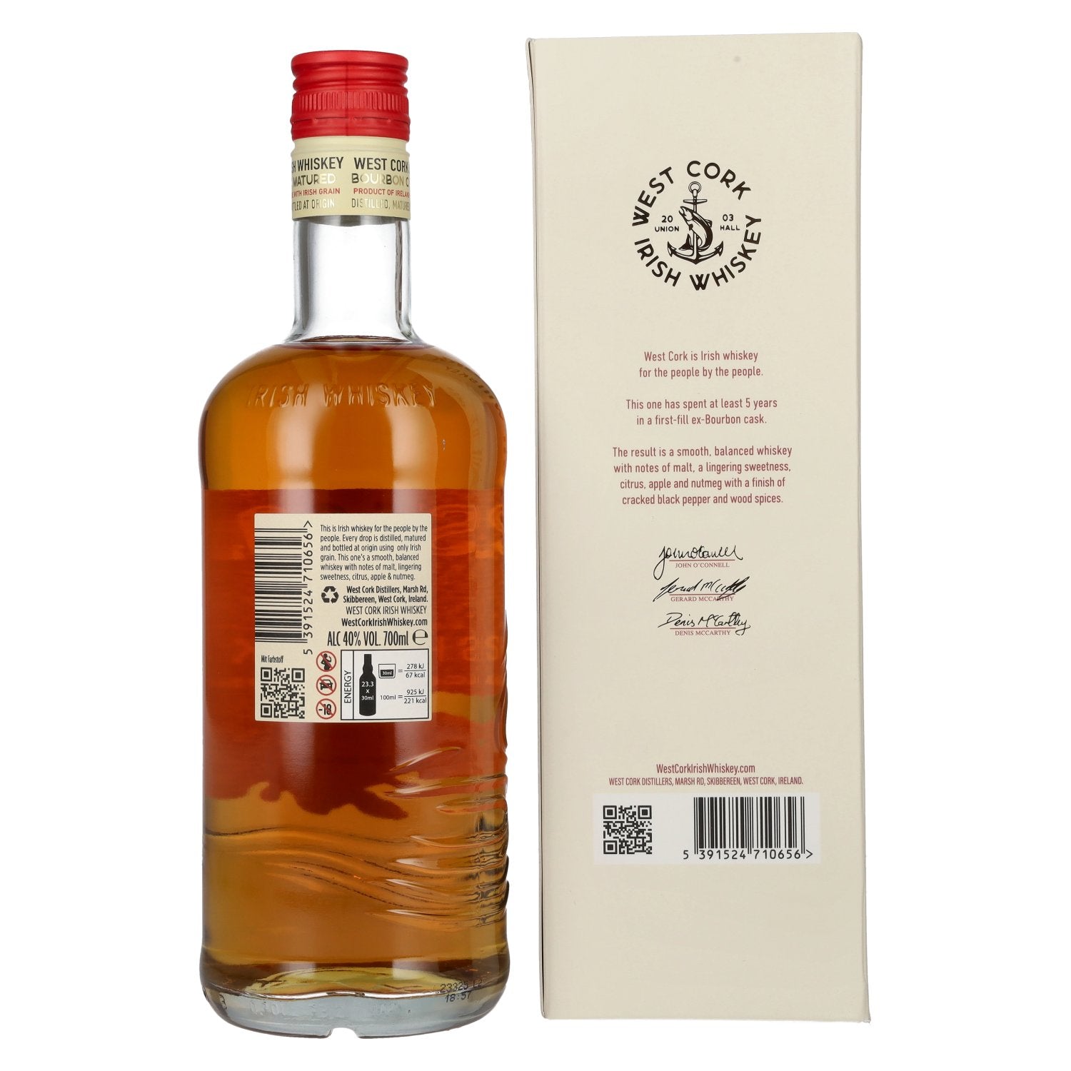 West Cork 5 Years Old Bourbon Cask Irish Whiskey 40% Vol. 0,7l in gift box
