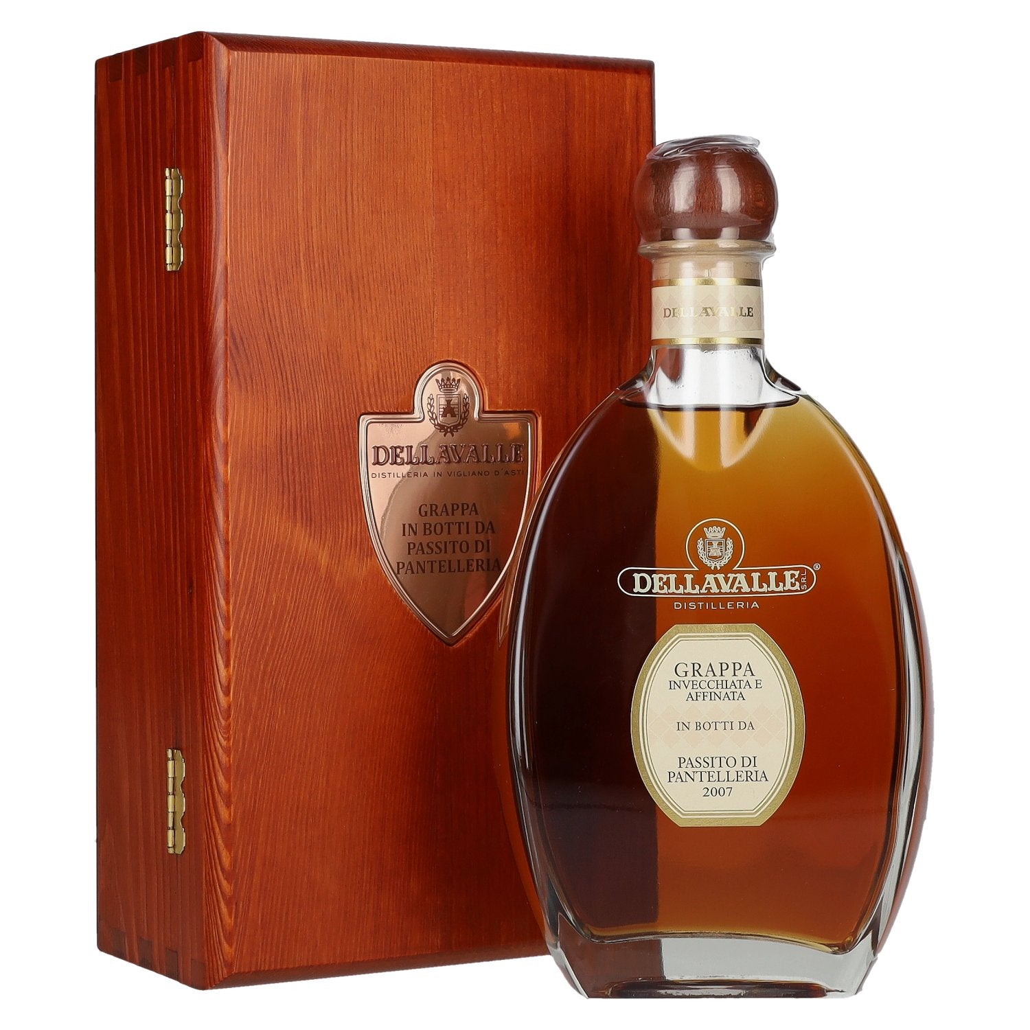 Grappa Dellavalle affinée en fûts de PASSITO DI PANTELLERIA 2007, 42 % vol., 0,7 l, dans un coffret en bois