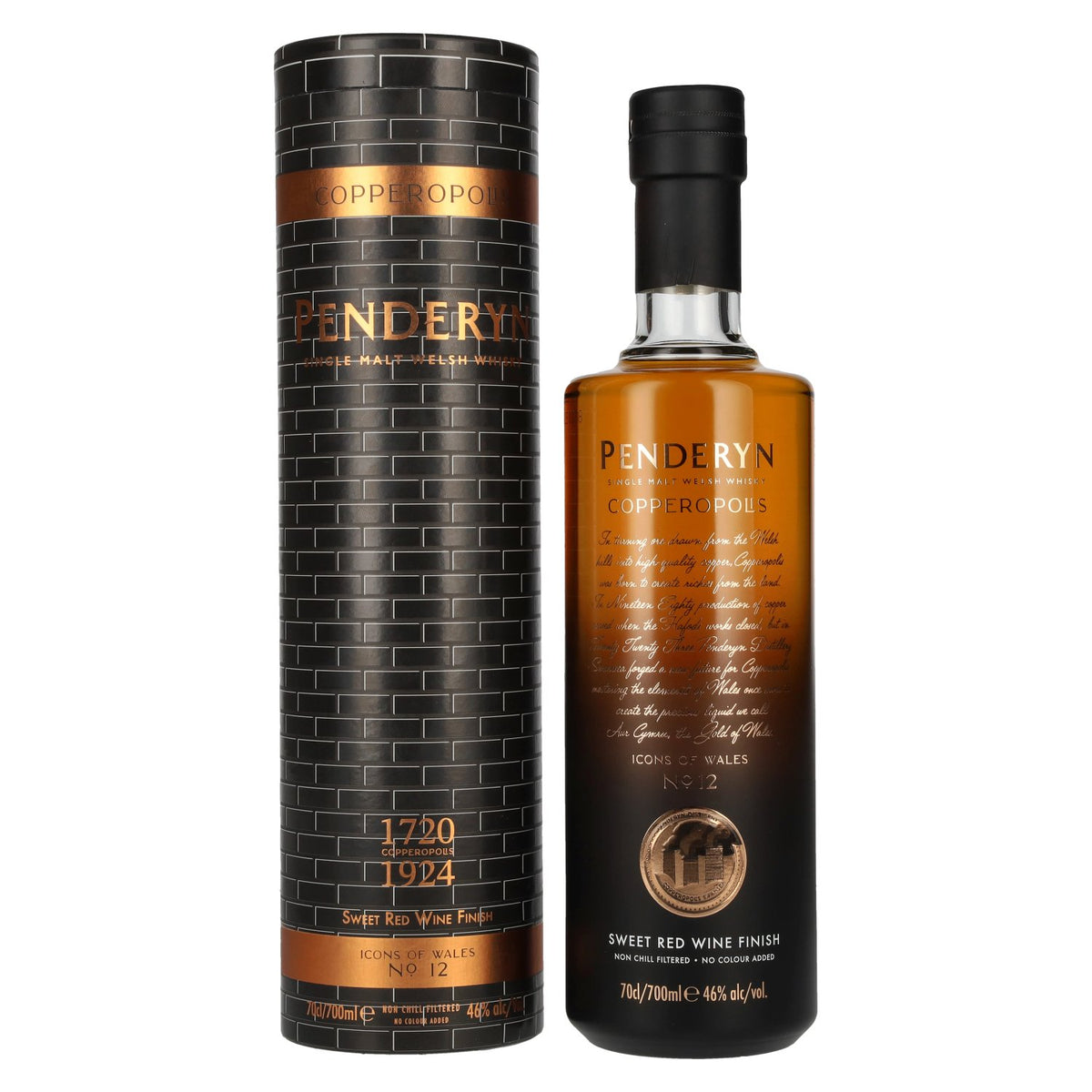 Penderyn COPPEROPOLIS Icons of Wales Single Malt Welsh Whiskey Sweet Red Wine Finish 46% Vol. 0,7l in Geschenkbox