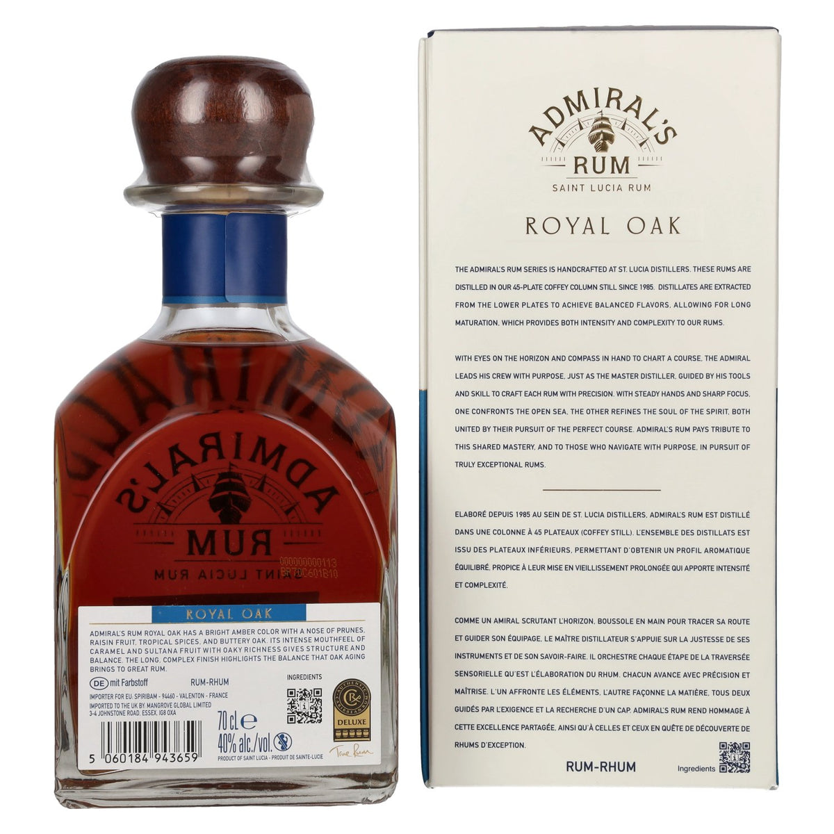 Admiral's ROYAL OAK Extra Old Saint Lucia Rum 40% vol. 0,7 l in geschenkverpakking