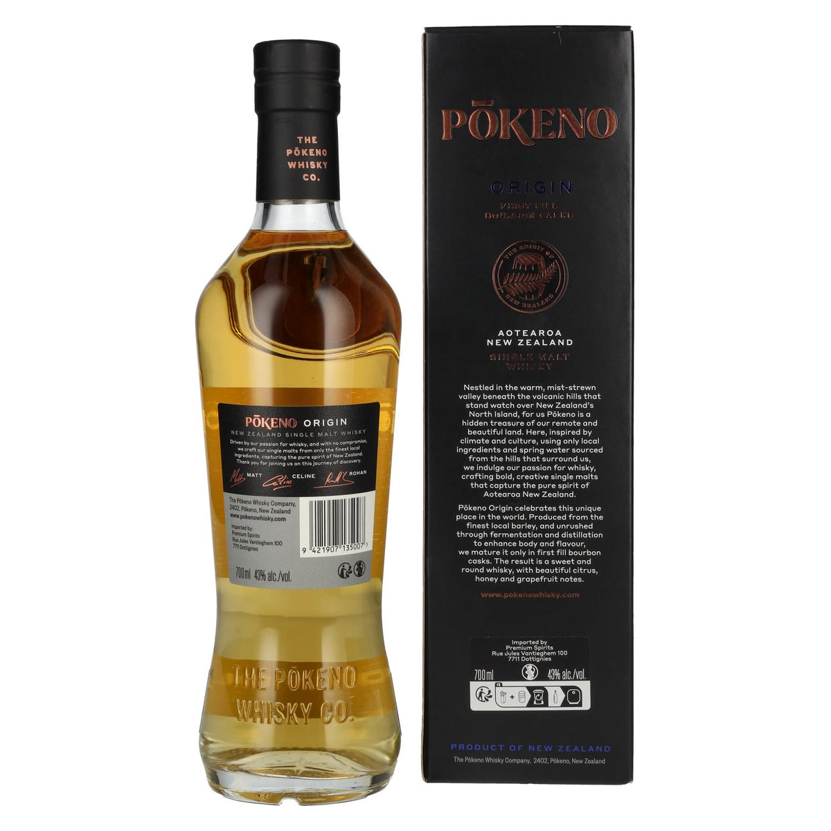 Whisky single malt Pōkeno Origin Aotearoa New Zealand, 43 % vol., 0,7 l, dans un coffret cadeau