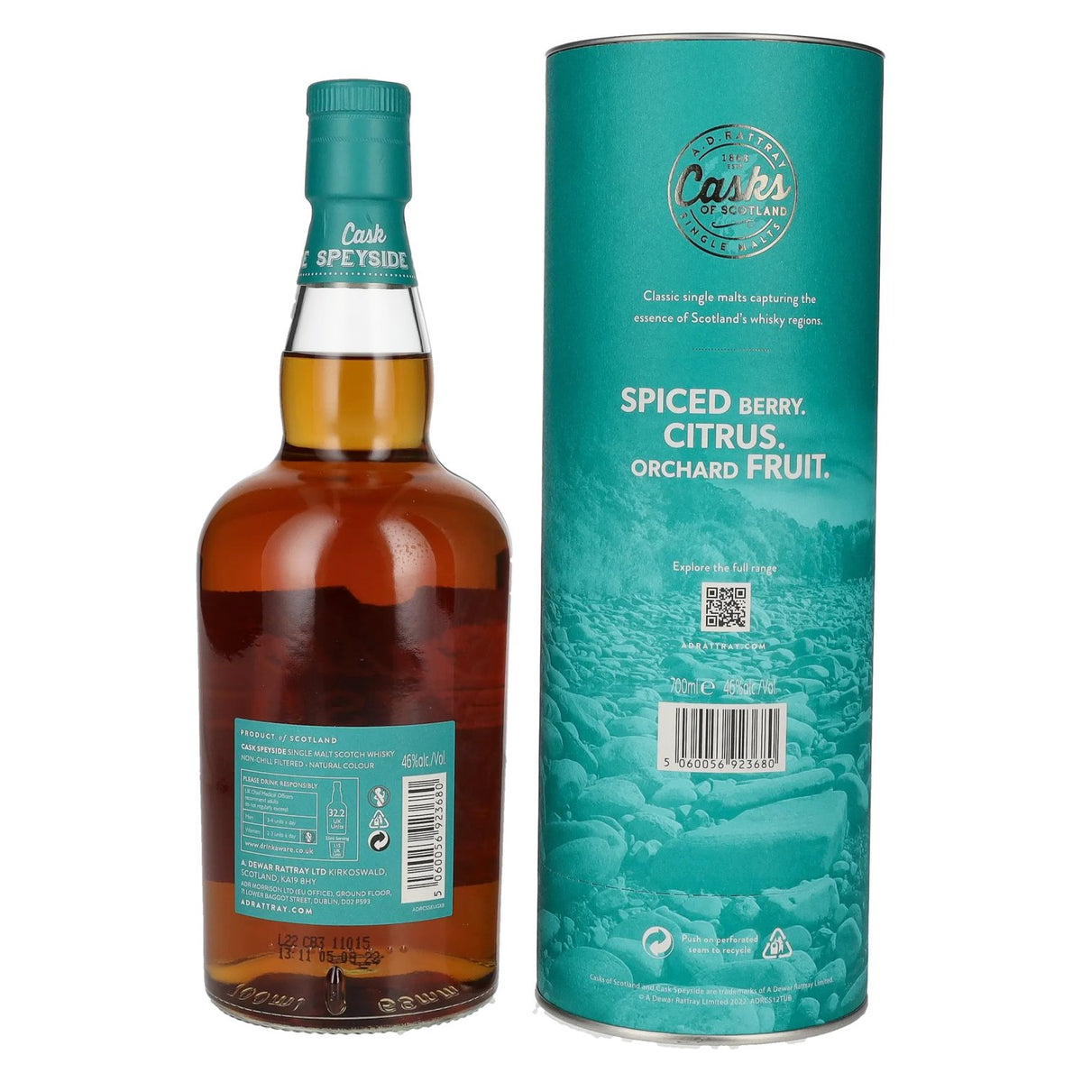A.D. Rattray Cask SPEYSIDE 12 ans d'âge Single Malt SHERRY FINISH 46 % vol. 0,7 l dans un coffret cadeau