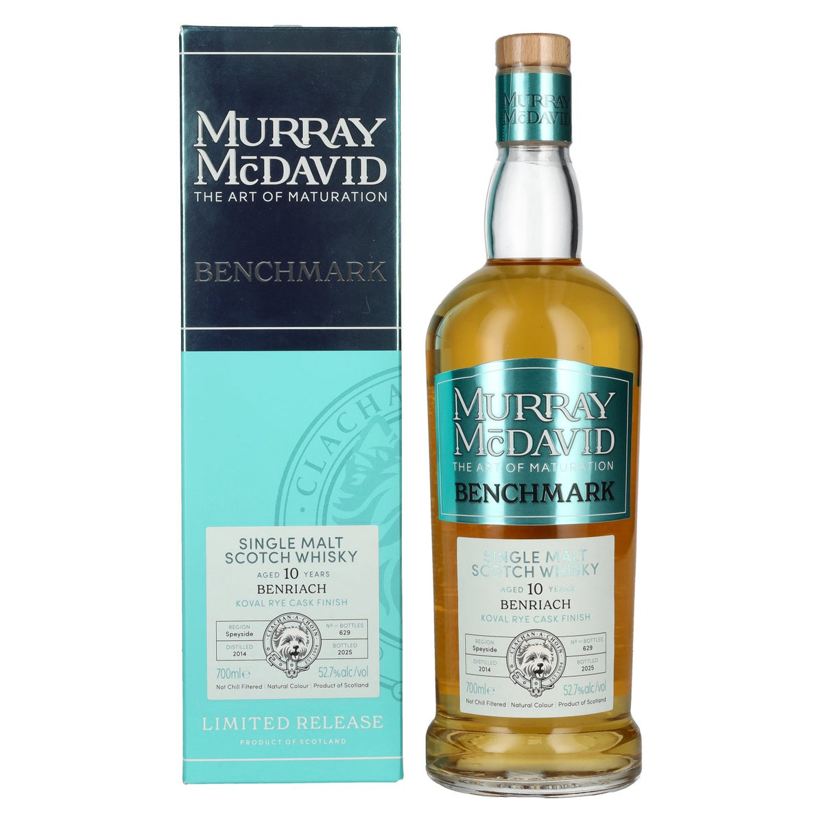 Murray McDavid Benchmark Benriach 10 ans d'âge, finition en fût de seigle Koval, 2014, 52,7 % vol., 0,7 l, dans un coffret cadeau