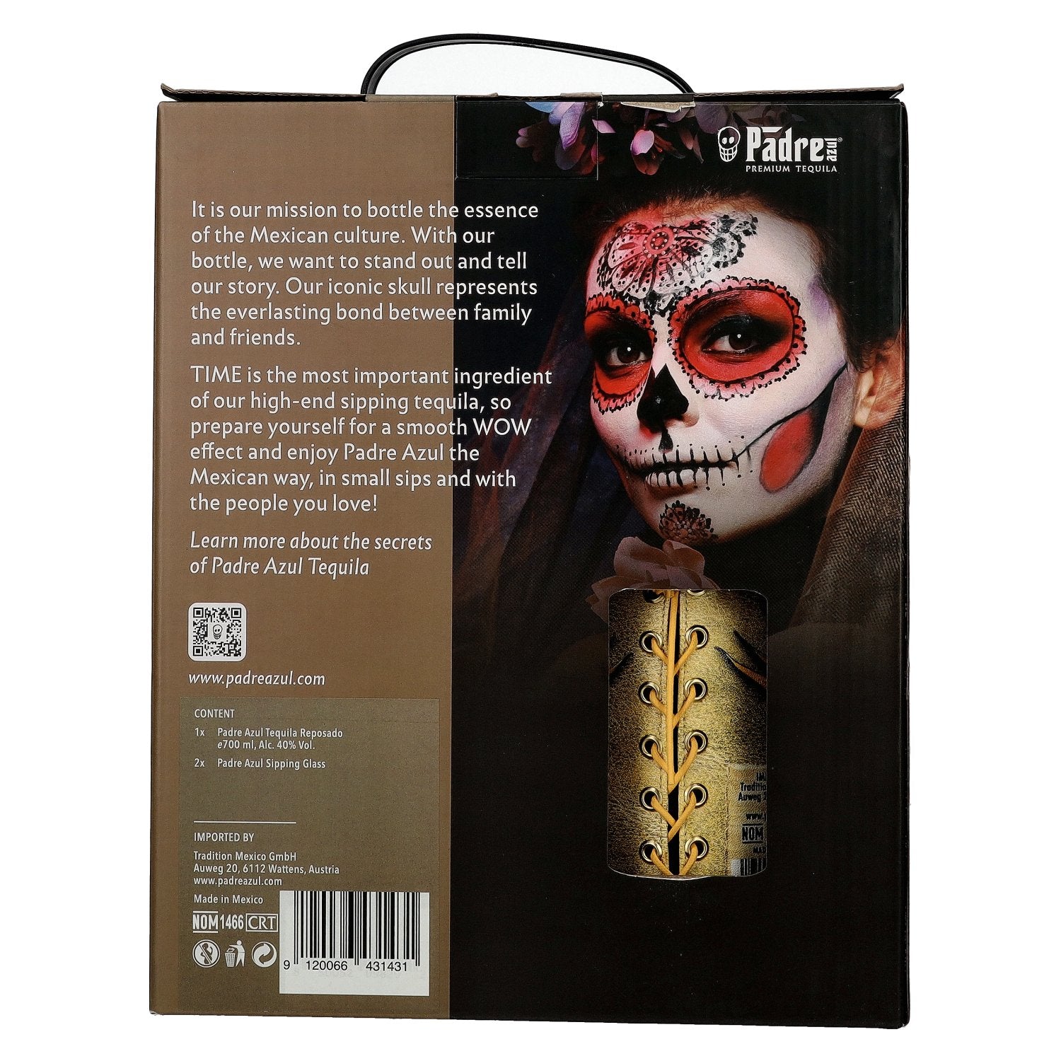 Padre Azul Super Premium Tequila Reposado 100% Agave 40% Vol. 0,7l en boîte cadeau avec 2 verres