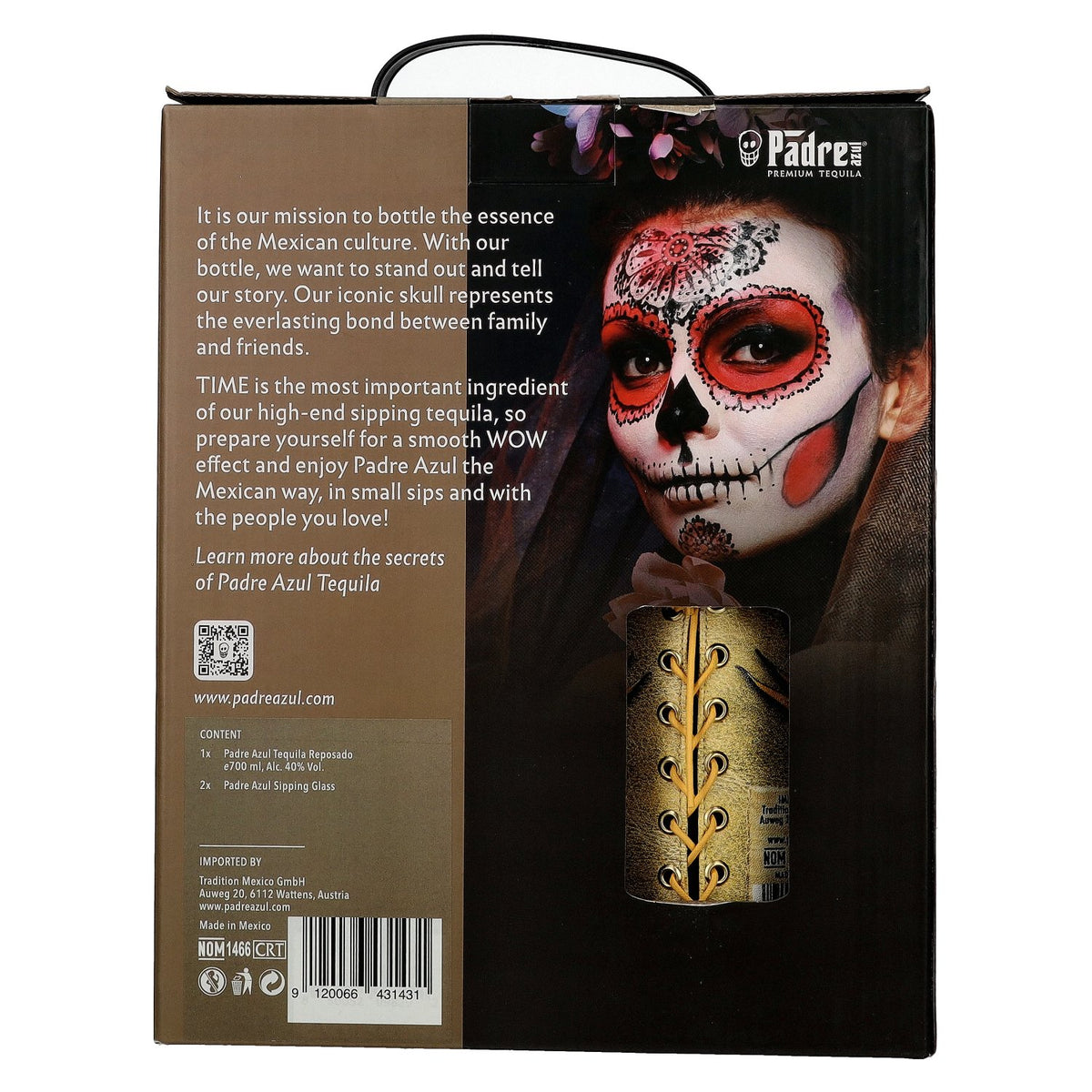 Padre Azul Super Premium Tequila Reposado 100% Agave 40% ABV 0.7l in a gift box with 2 glasses