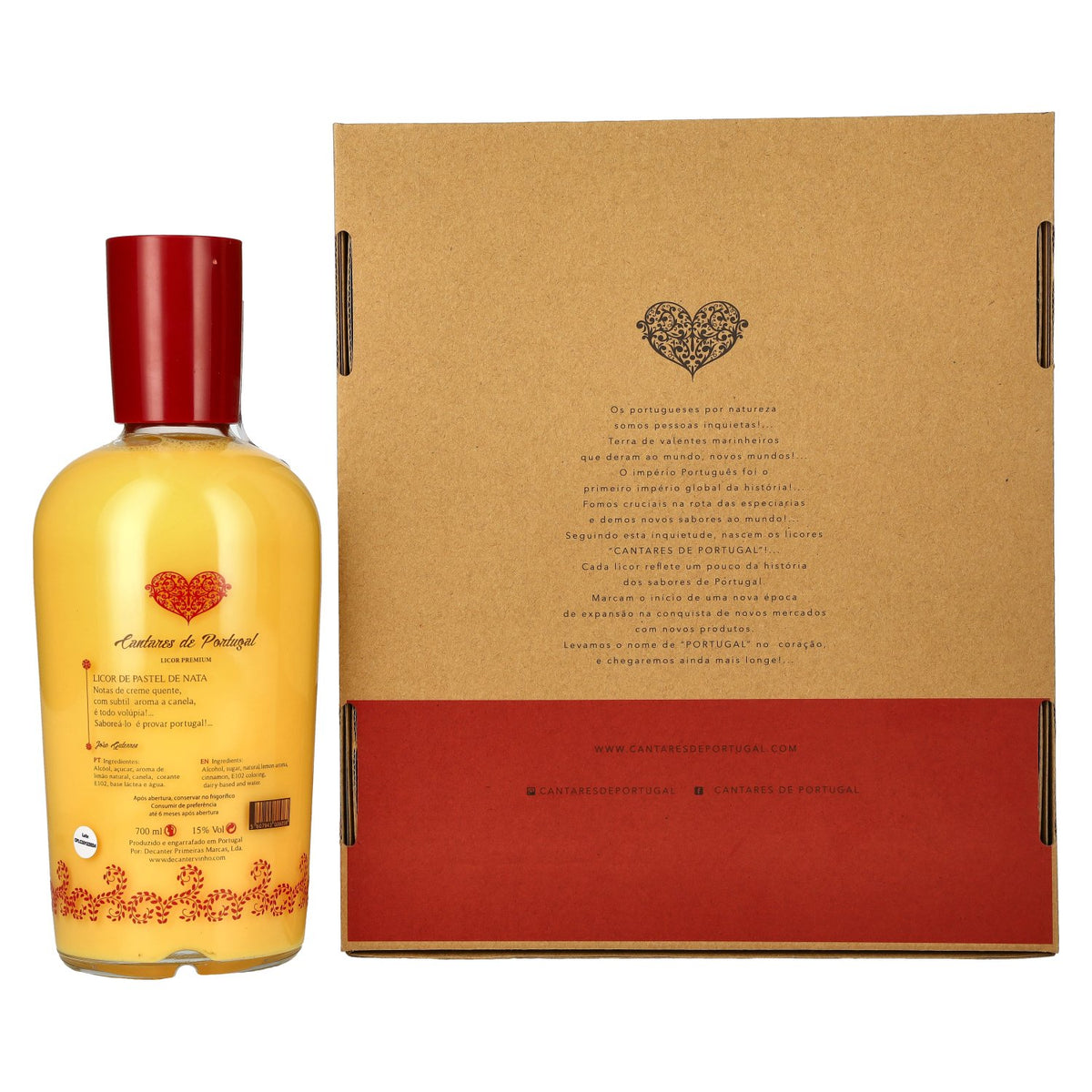 Cantares de Portugal Liqueur de Pastel de Nata 15 % vol., 0,7 l, dans un coffret cadeau avec 2 verres