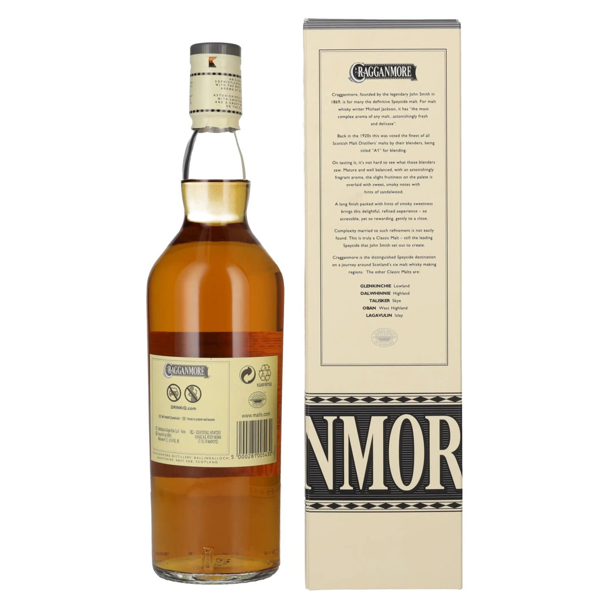 Whisky single malt Cragganmore 12 ans d'âge du Speyside, 40 % vol., 0,7 l, dans un coffret cadeau