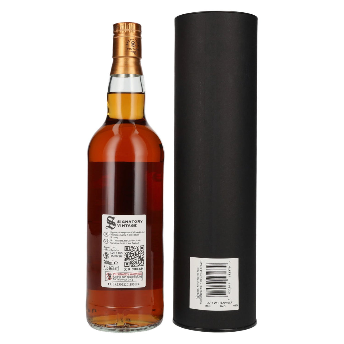 Signatory Vintage WHITLAW 8 ans d'âge « The Un-Chillfiltered » 2018, 46 % vol., 0,7 l, dans un coffret cadeau