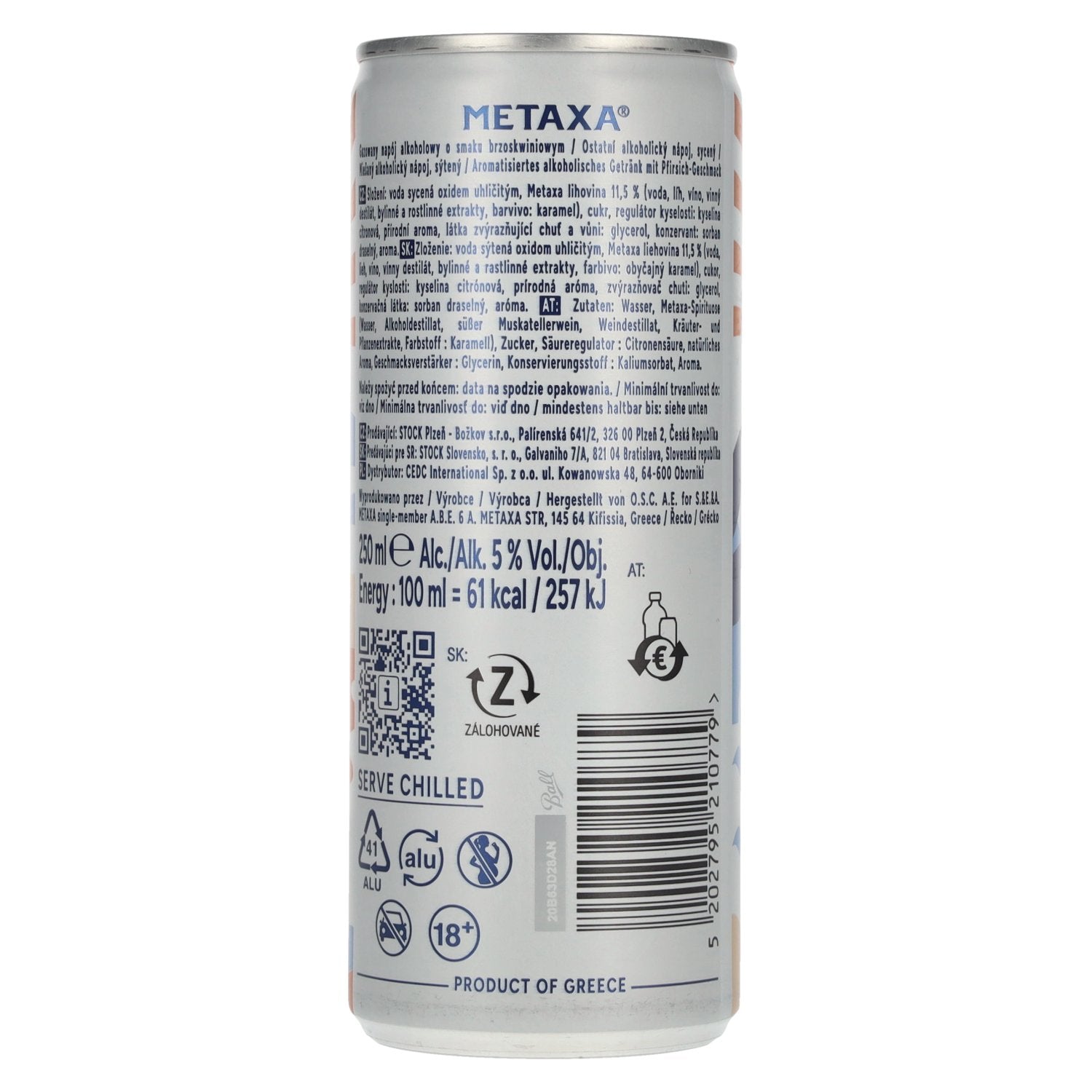 Metaxa Peach Spritz Greek Cocktails Ready to Drink 5% Vol. 0,25l Dose Pfand
