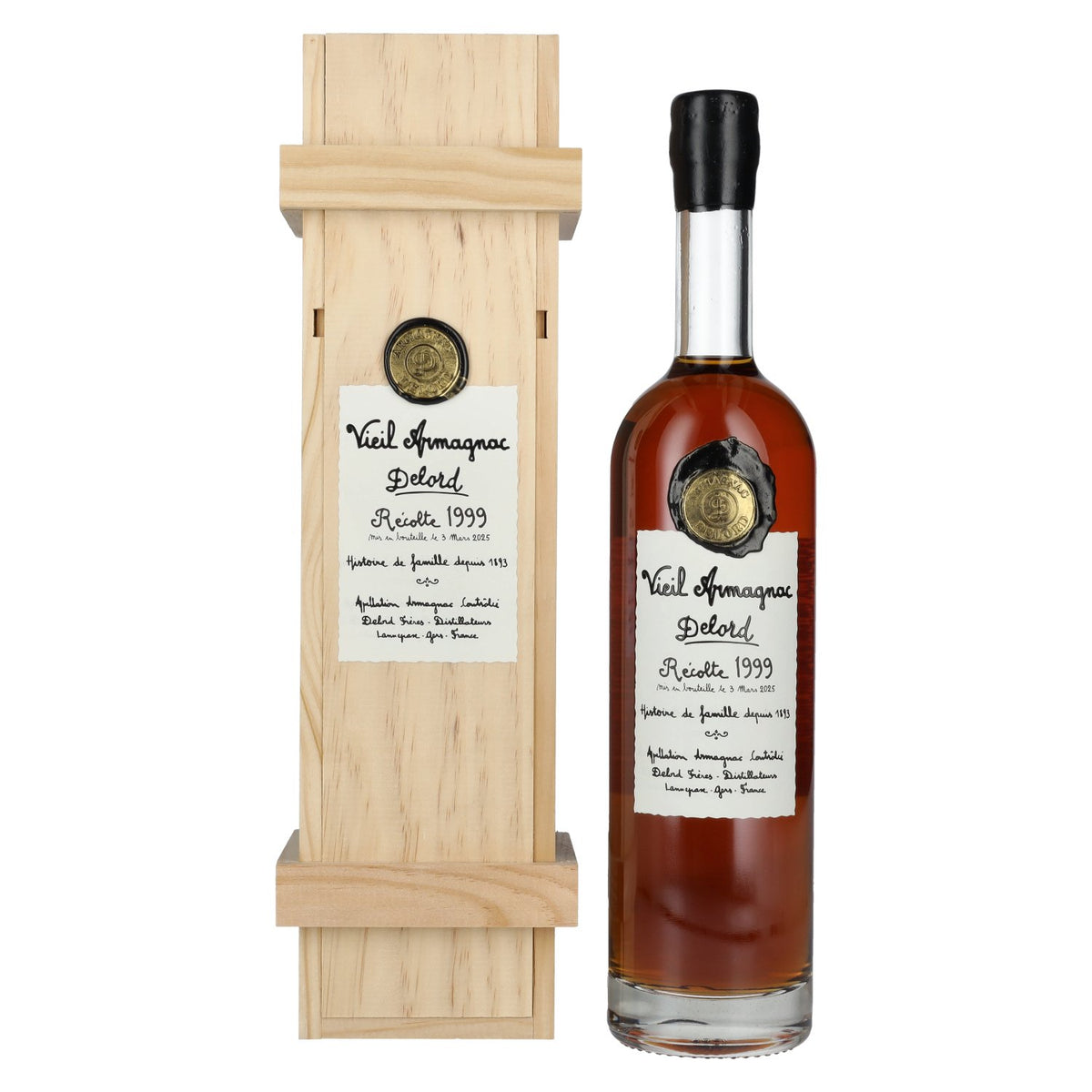 Armagnac Delord Vintage, 1999 Harvest, 40% vol., 0.7 litres, in a wooden box