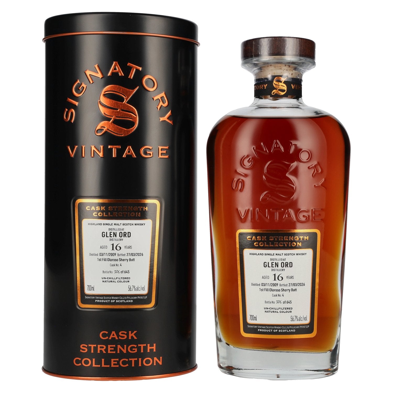 Signatory Vintage GLEN ORD 16 Years Old Cask Strength Collection #4 2009 56,7% Vol. 0,7l in Tinbox