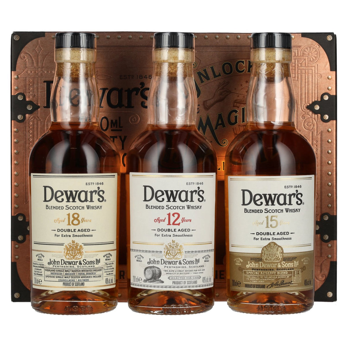Assortiment Dewar's, 40 % vol., 3 x 0,2 l, dans un coffret cadeau