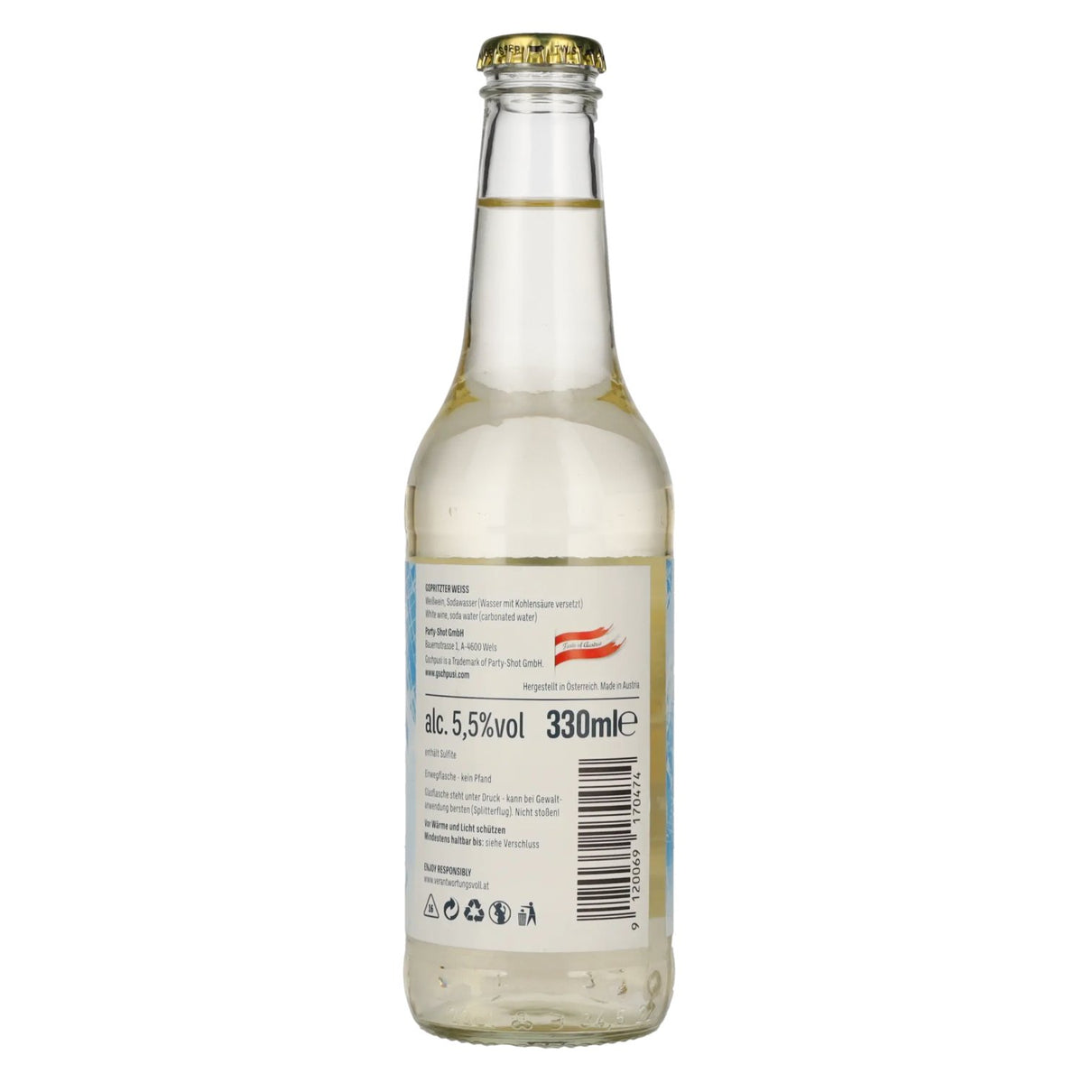 Gschpusi spritzer, white, 5.5% ABV, 0.33l