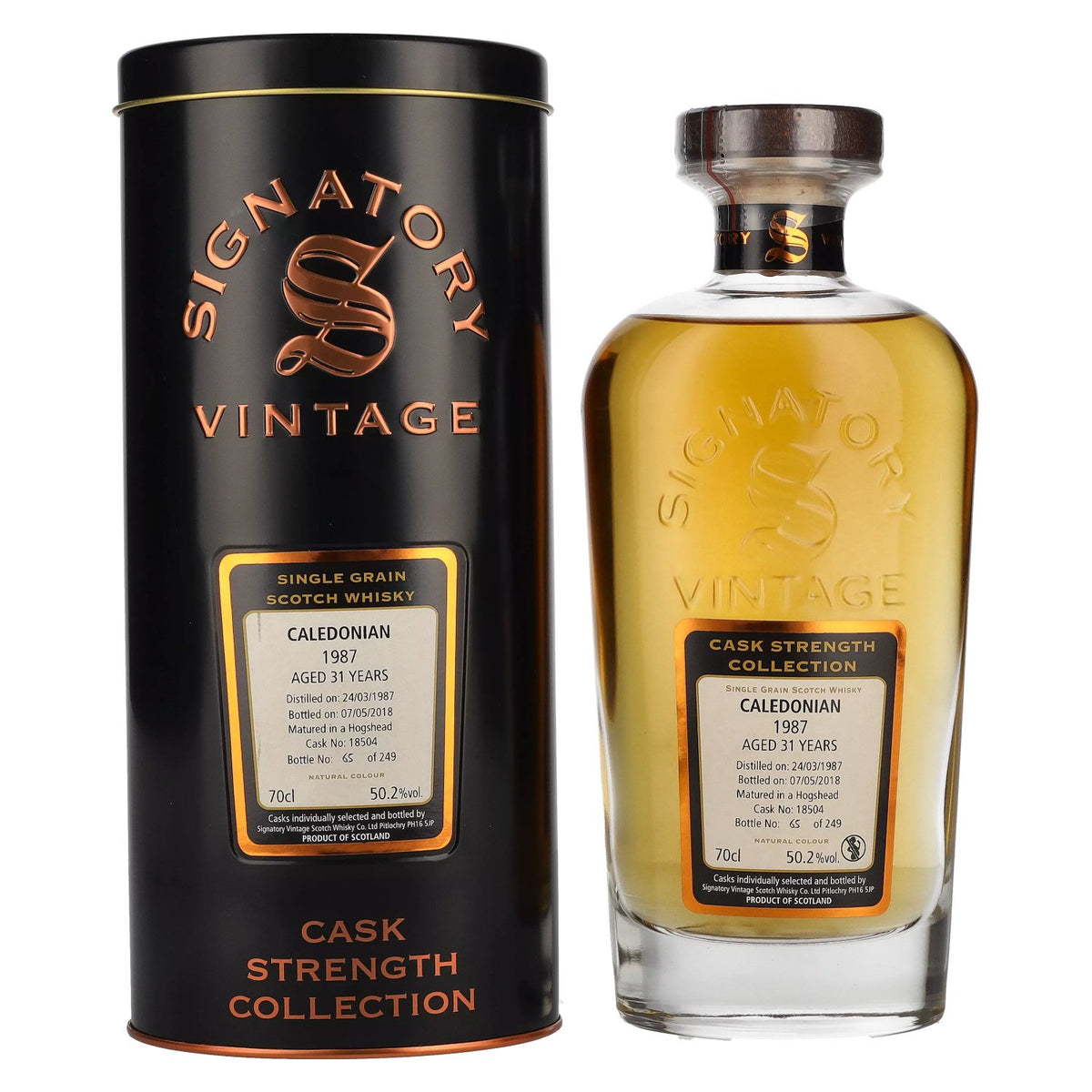 Signatory Vintage CALEDONIAN 31 ans d'âge, brut de fût, 1987, 50,2 % vol., 0,7 l, dans une boîte en fer-blanc