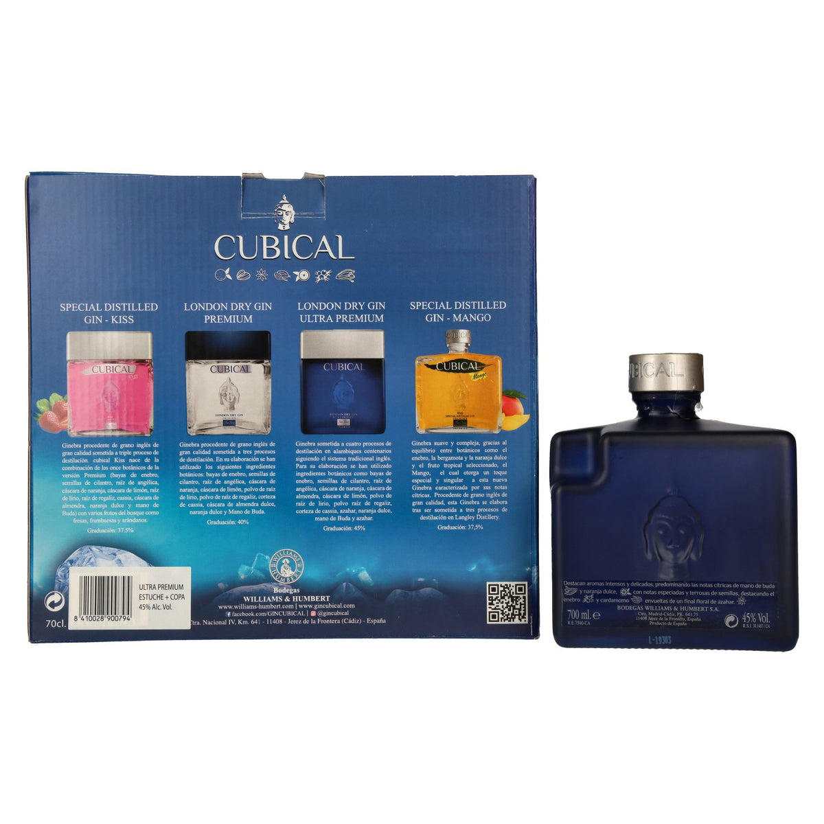 Cubical Ultra Premium London Dry Gin 45% vol. 0,7 l in geschenkverpakking met glas