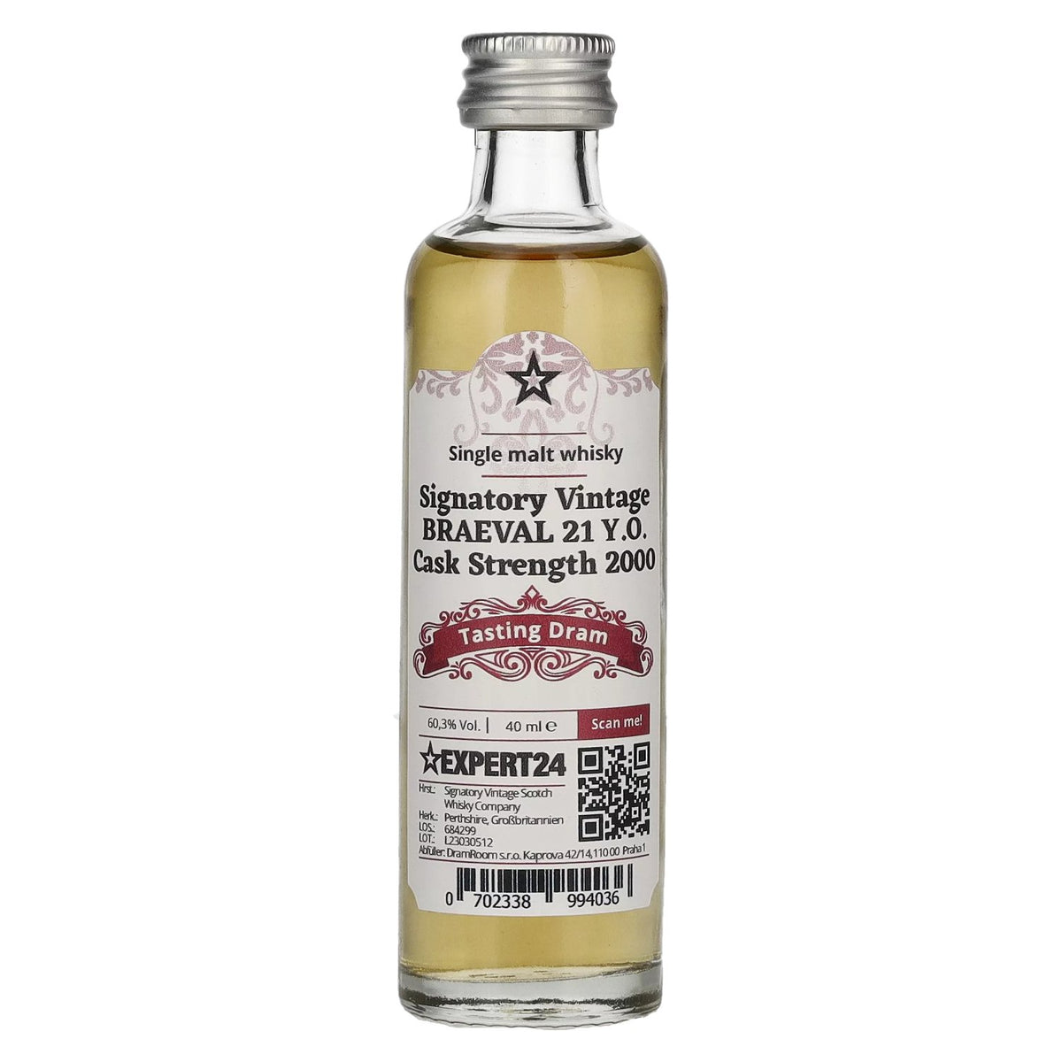 Signatory Vintage Braeval 21 Years Old Cask Strength 2000 60.3% vol. 0.04 l