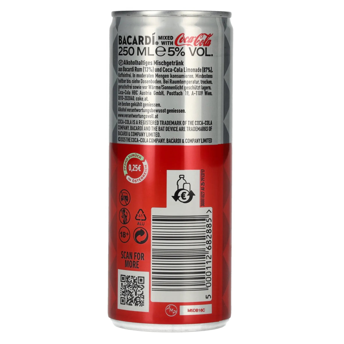 Bacardi Rum &amp; Coca Cola 5% ABV 0.25l can (deposit)