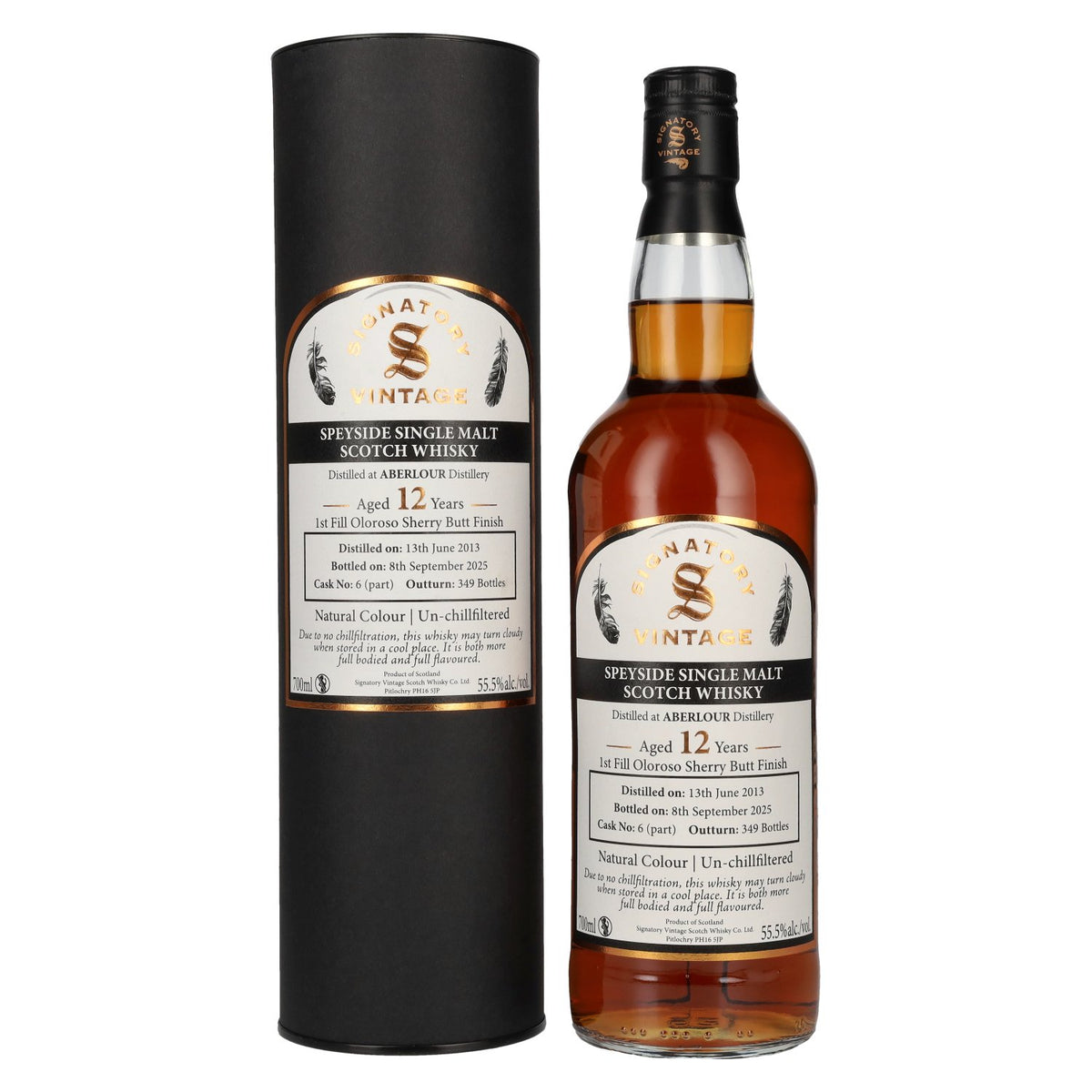 Signatory Vintage ABERLOUR 12 Years Old 1st Fill Oloroso Sherry Butt Finish Cask # 6 55,5% Vol. 0,7l in Geschenkbox
