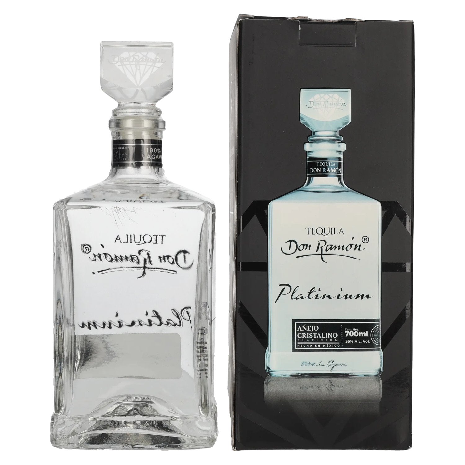 Don Ramón Platinum Añejo Cristalino 100% Agave 35% Vol. 0,7l in geschenkverpakking