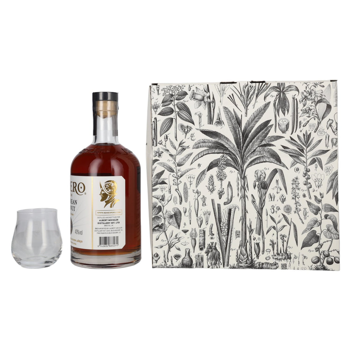 Ron Espero Caribbean Coconut & Rum Liqueur 40% Vol. 0,7l in Geschenkbox mit 2 Gläser