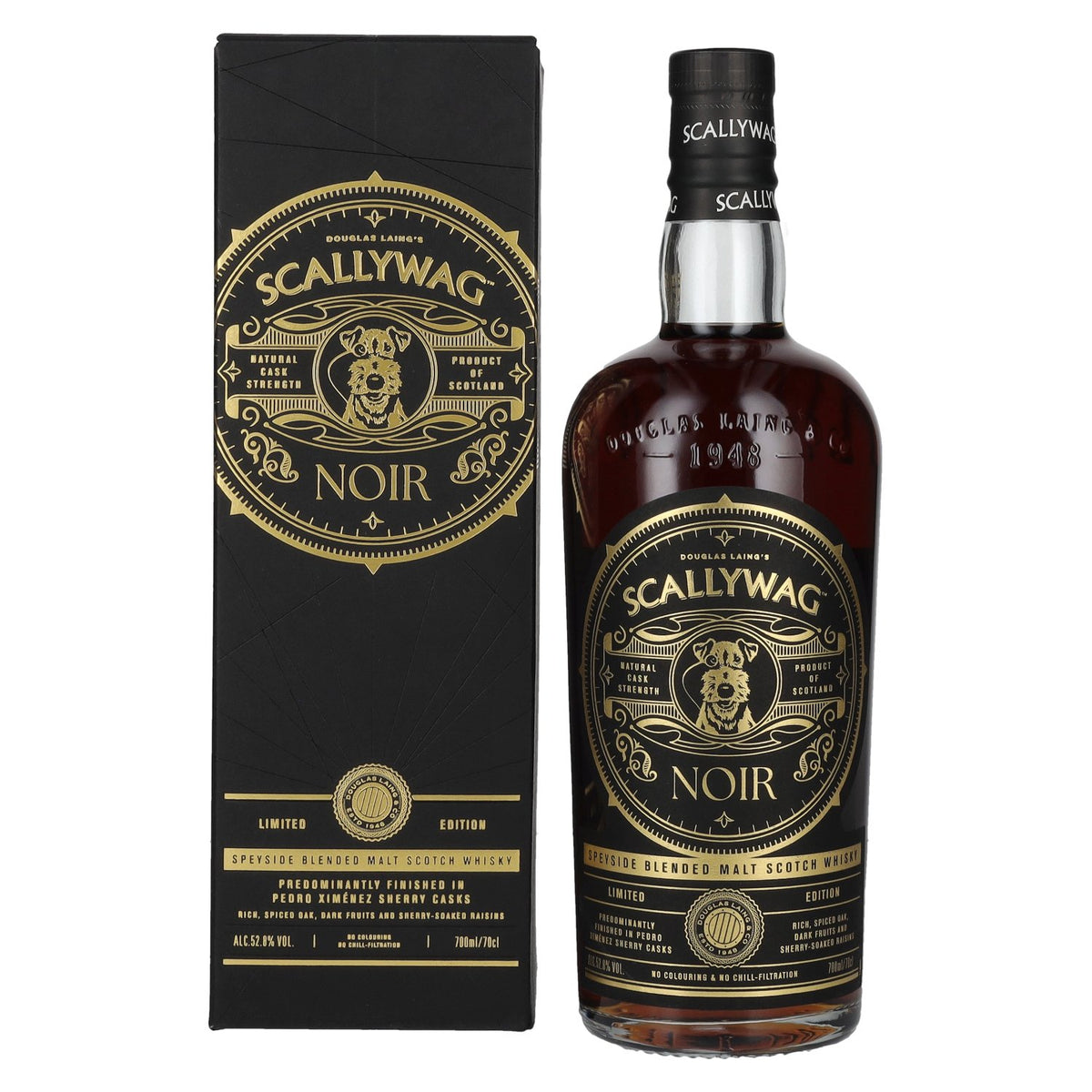 Douglas Laing Scallywag Noir Edition PX Sherry Cask Speyside Blended Malt 52,8 % vol., 0,7 l, dans un coffret cadeau