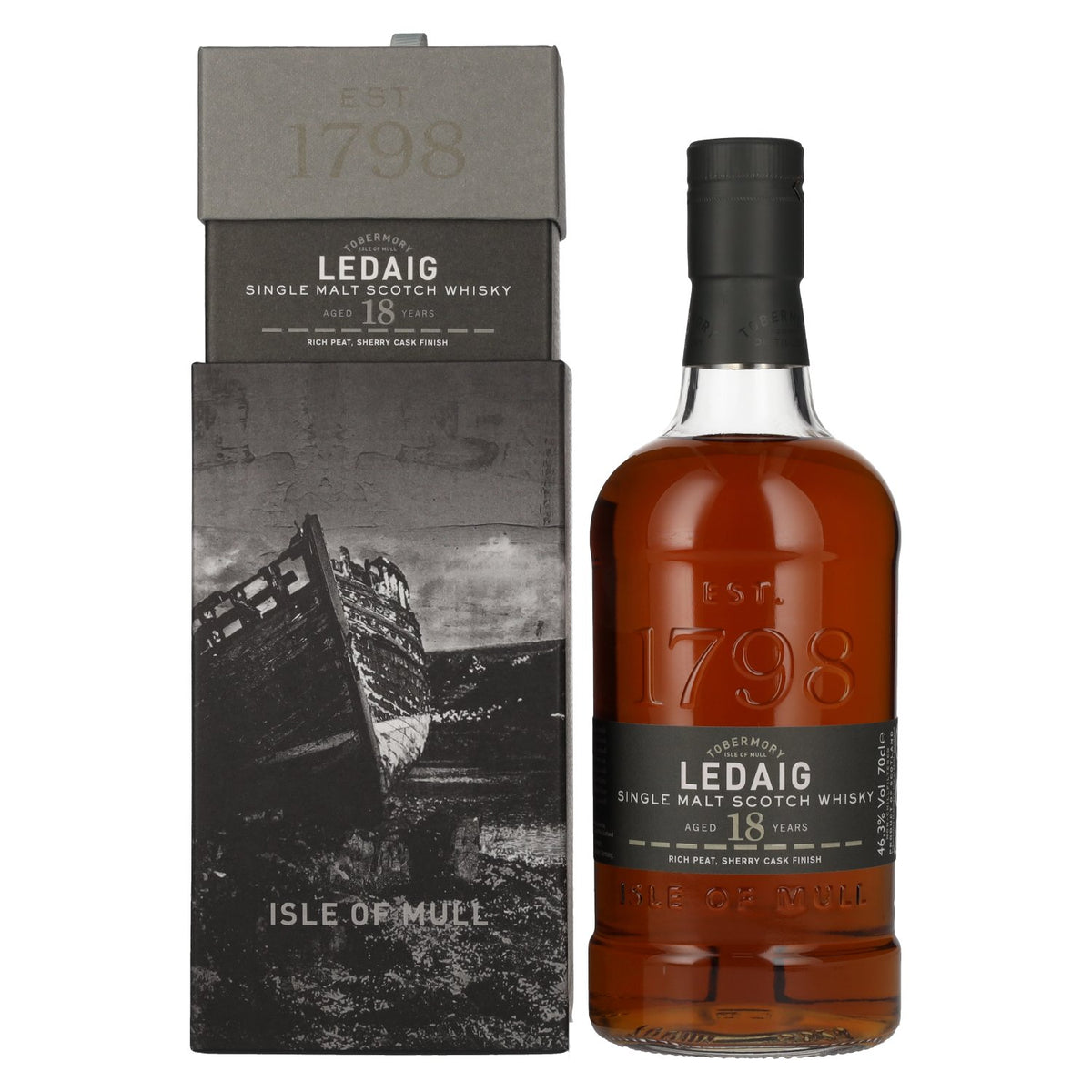 Ledaig Whisky single malt 18 ans d'âge, 46,3 % vol., 0,7 l, dans un coffret cadeau