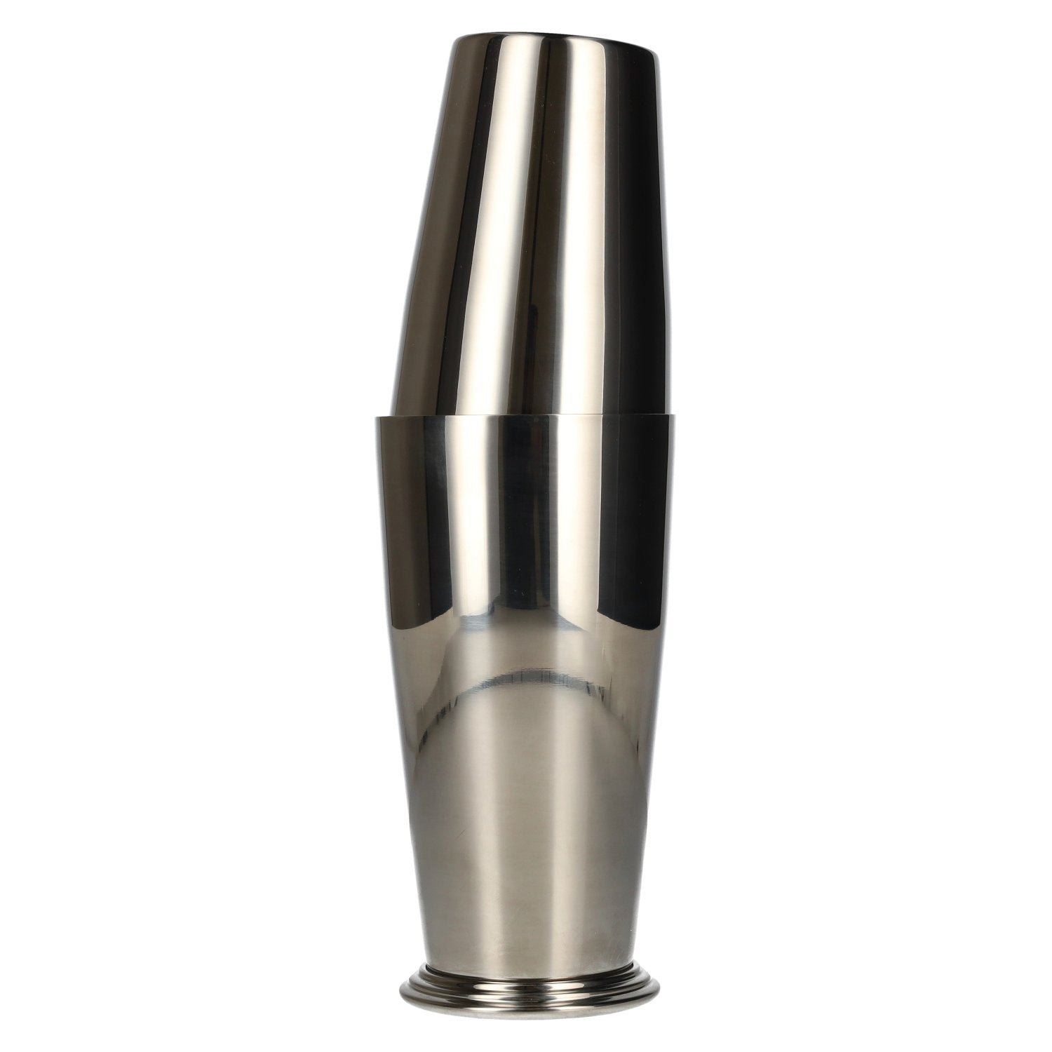 Cocktail shaker with a stainless steel bowl and a stepped base
