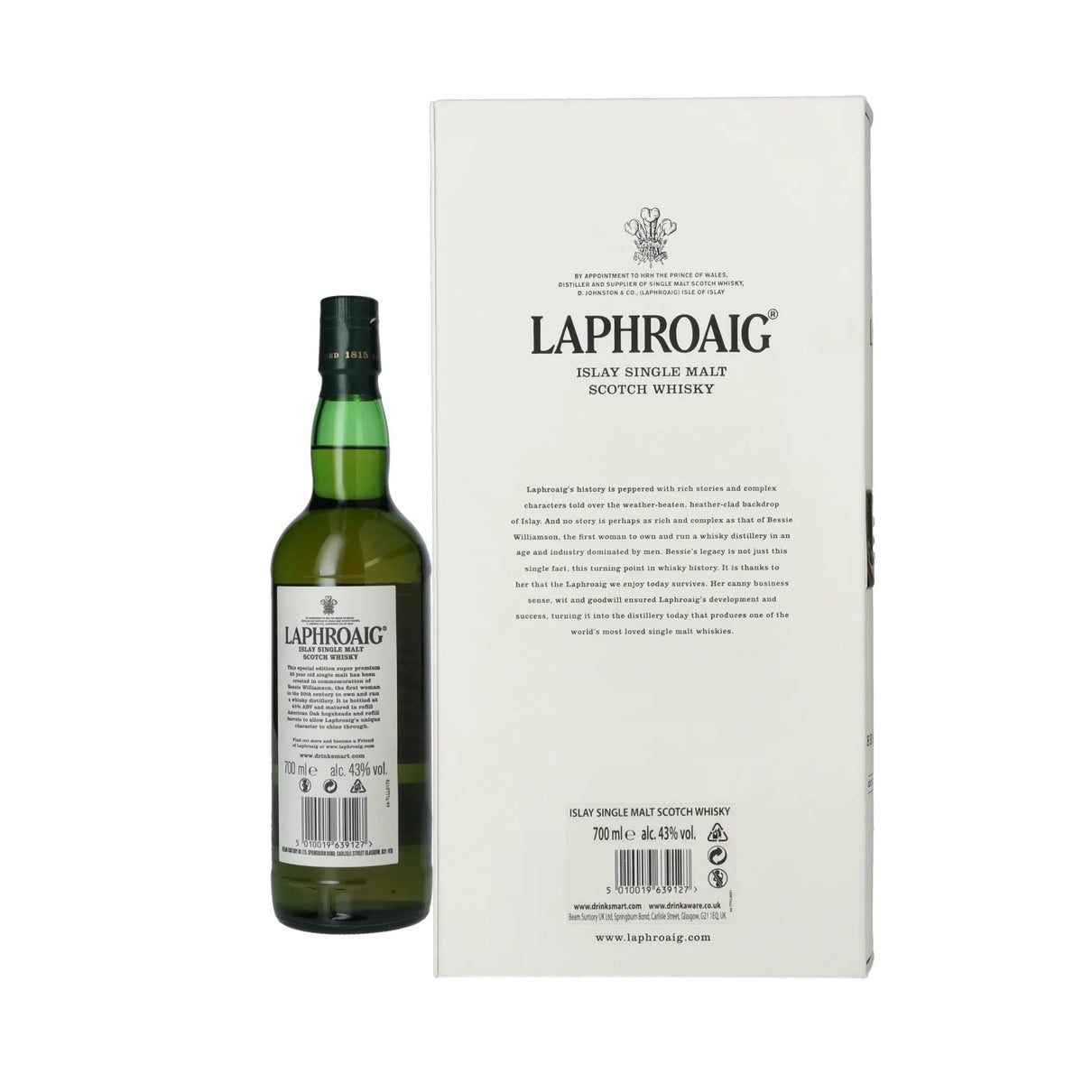 Laphroaig 25 ans d'âge, édition « THE BESSIE WILLIAMSON STORY » 2019, 43 % vol., 0,7 l, dans un coffret cadeau