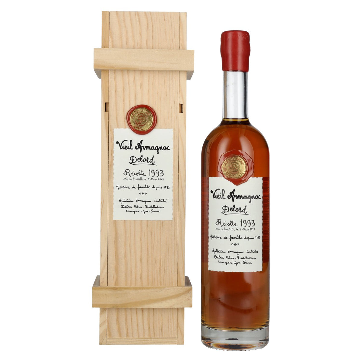 Armagnac Delord Vintage, 1993 Harvest, 40% vol., 0.7l, in a wooden box